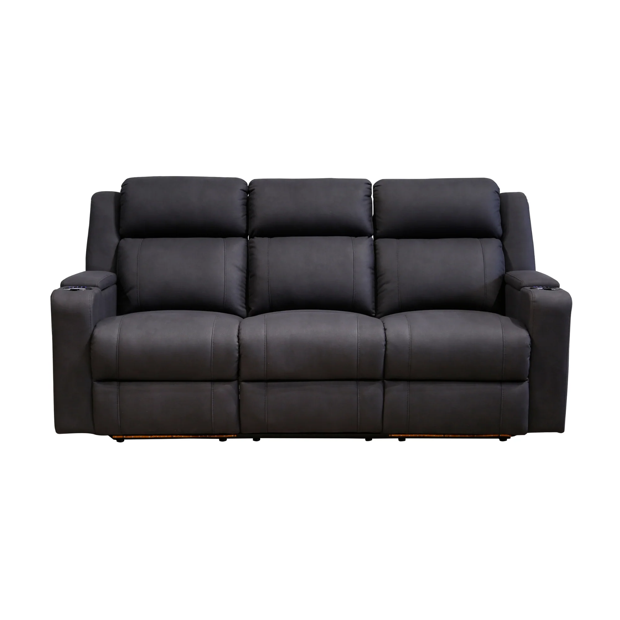 Homie 3 Seater Electric Recliner Sofa Rhino Suede Fabric Lounge Black - Image 2
