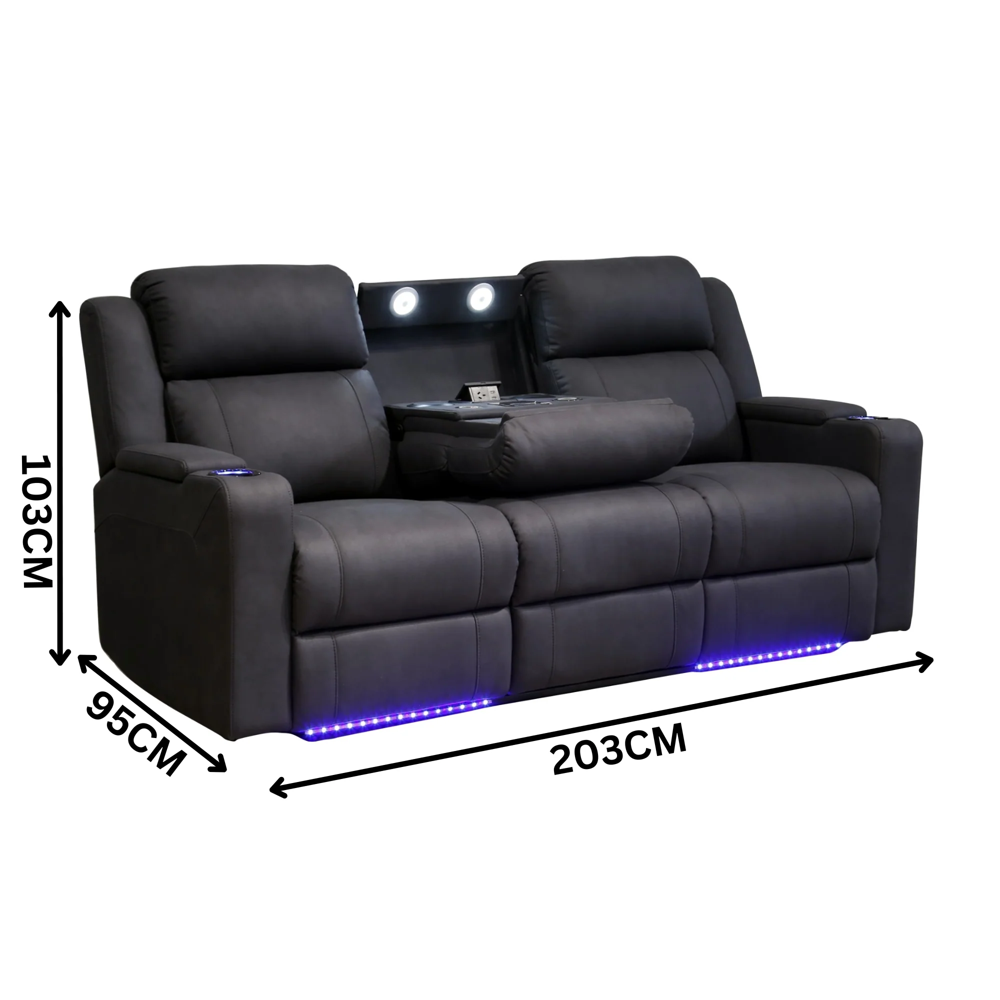 Homie 3 Seater Electric Recliner Sofa Rhino Suede Fabric Lounge Black - Image 3