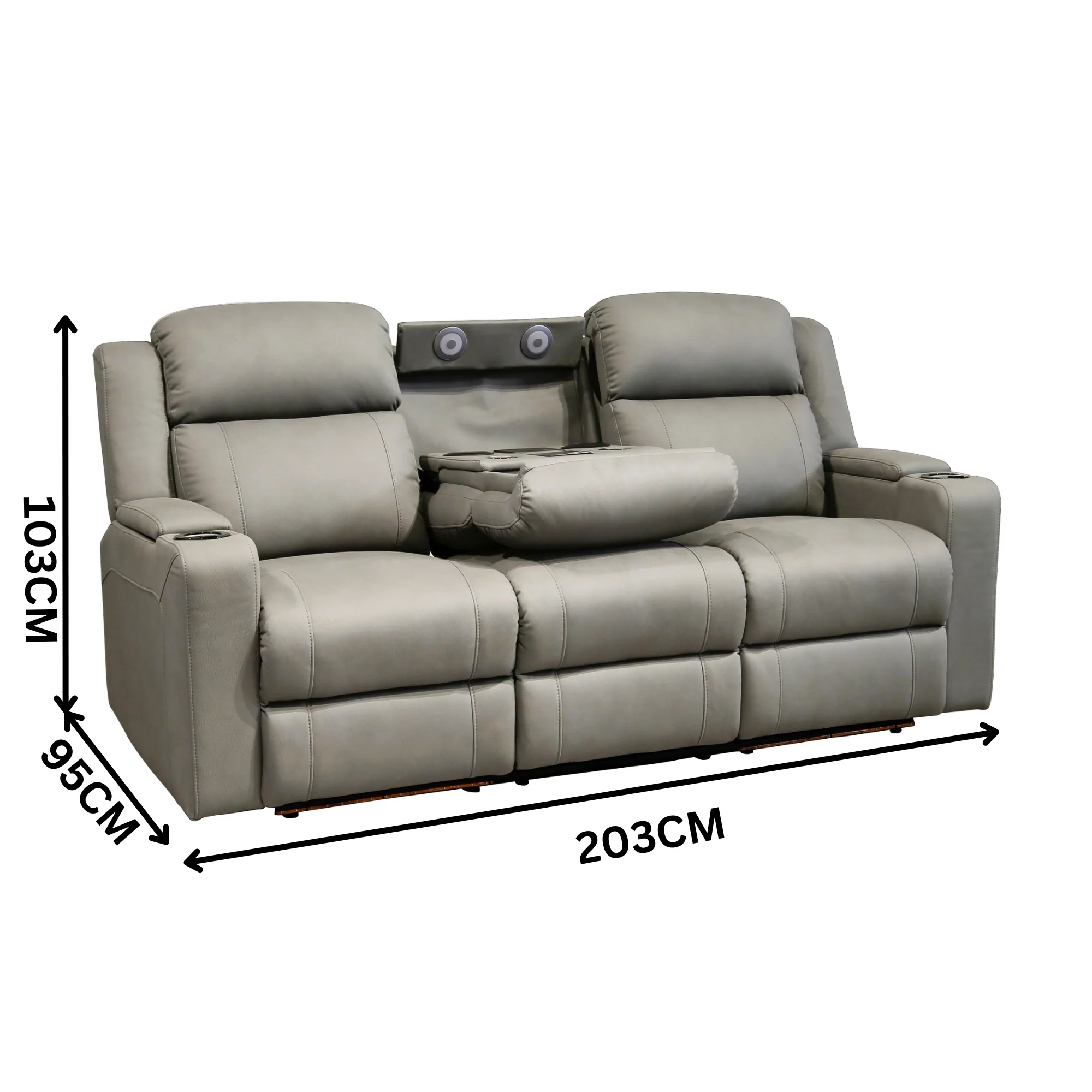 Homie 3 Seater Electric Recliner Sofa Rhino Suede Fabric Lounge Grey - Image 2