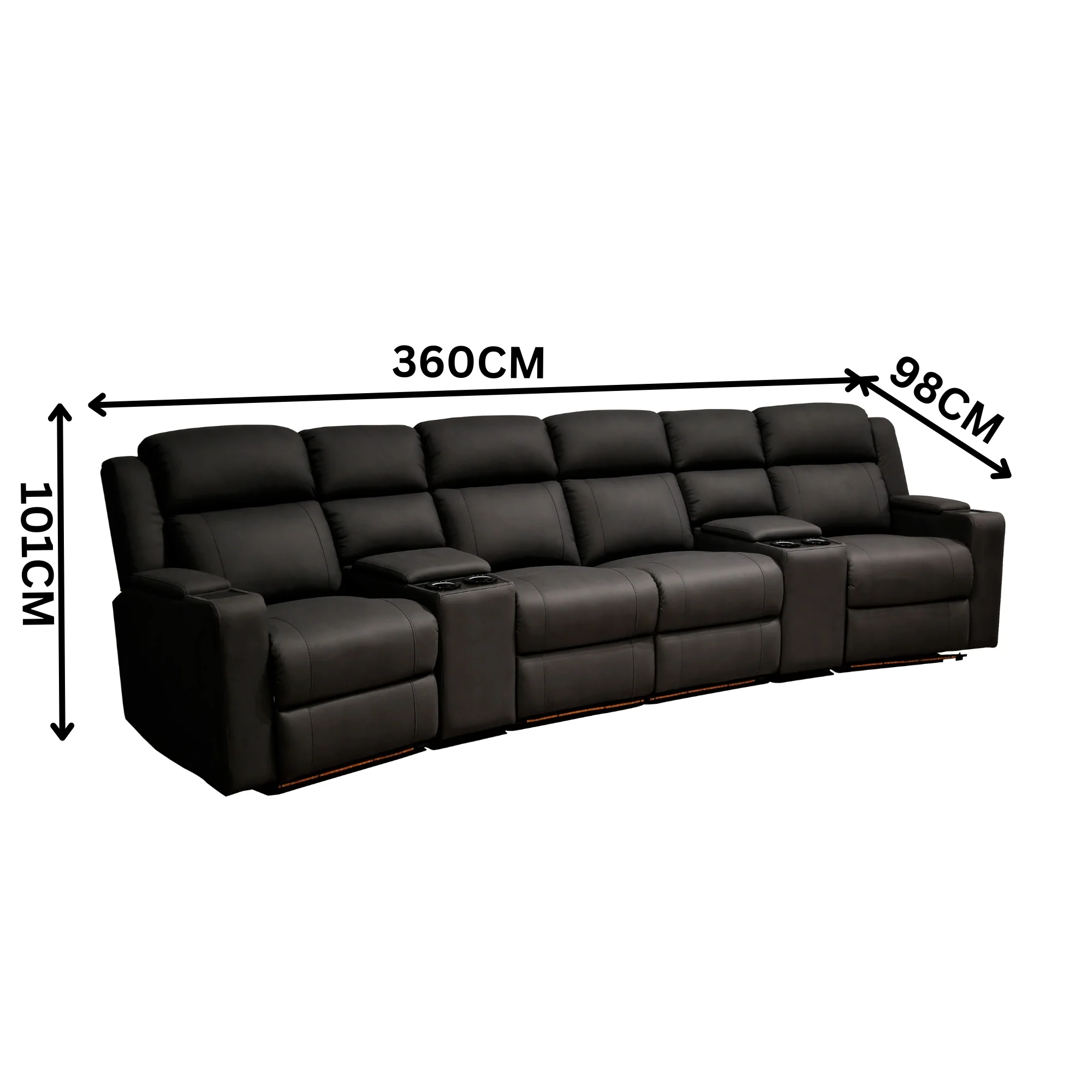 Homie 4 Seater Electric Recliner Fabric Home Theatre Lounge Black - Image 3