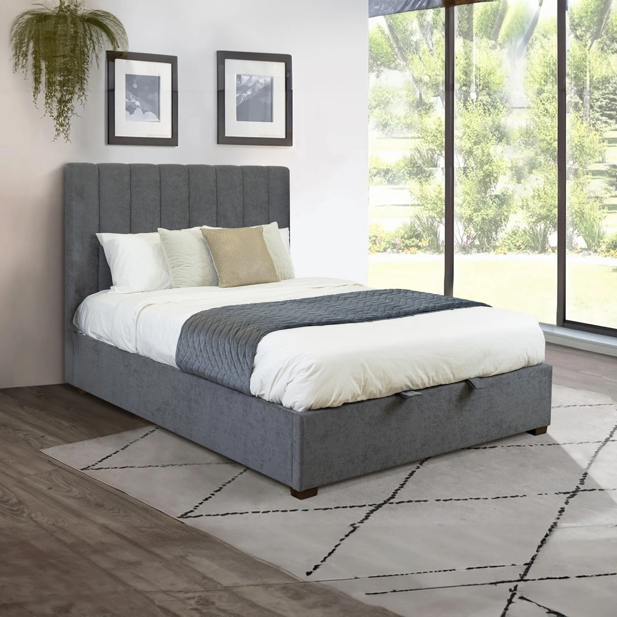 Homie Queen Bed Frame Gas Lift Storage Dark Grey - Image 2