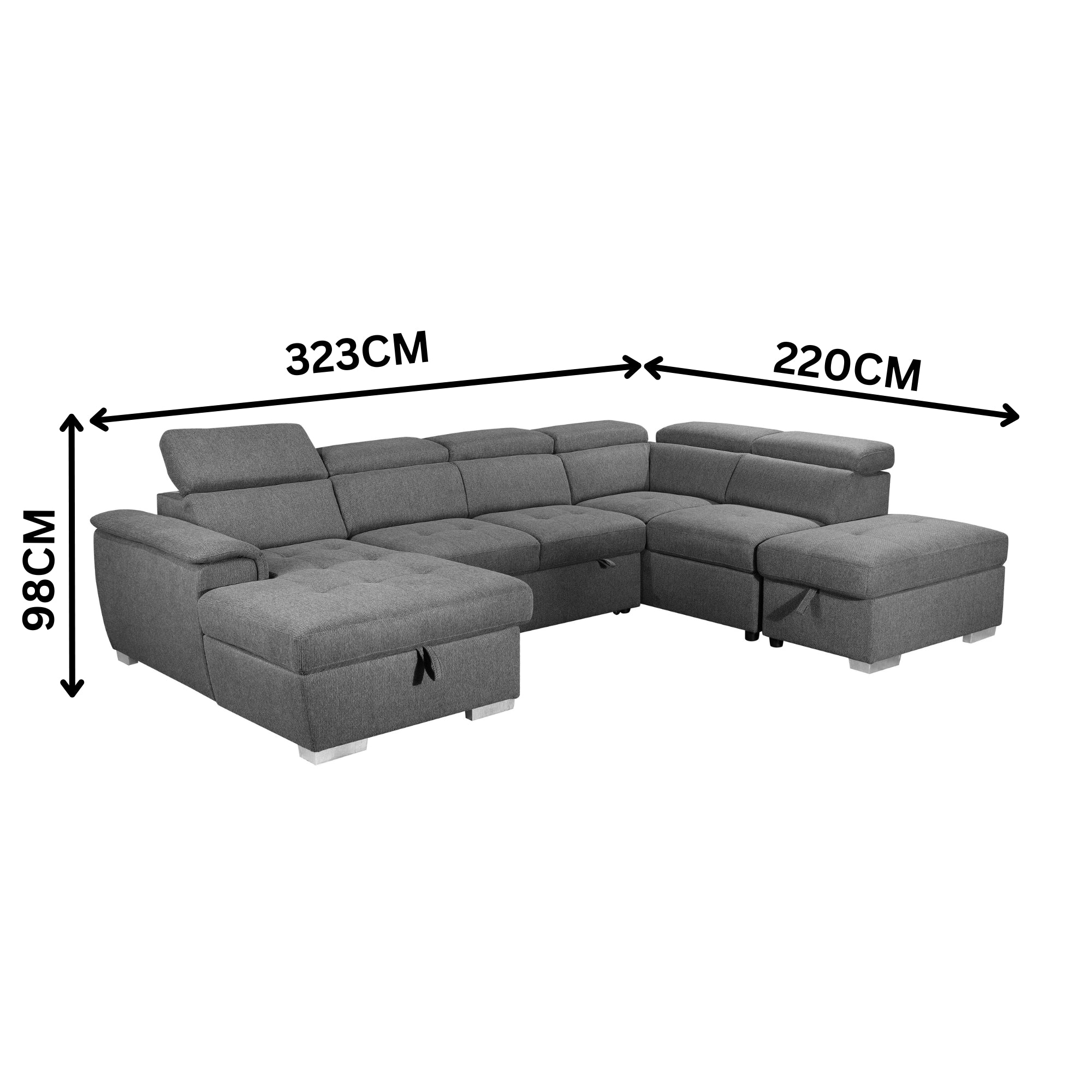Jackie Corner Modular Sofa Bed Lounge Storage LFH Chaise RHF Ottoman Storm Grey - Image 2