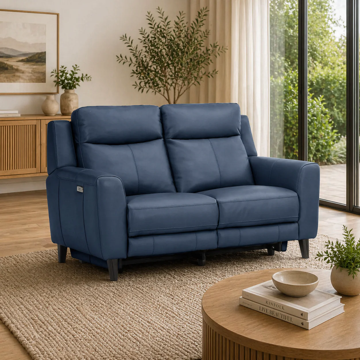 Jakob 2 Seater Leather Electric Recliner Lounge Blue