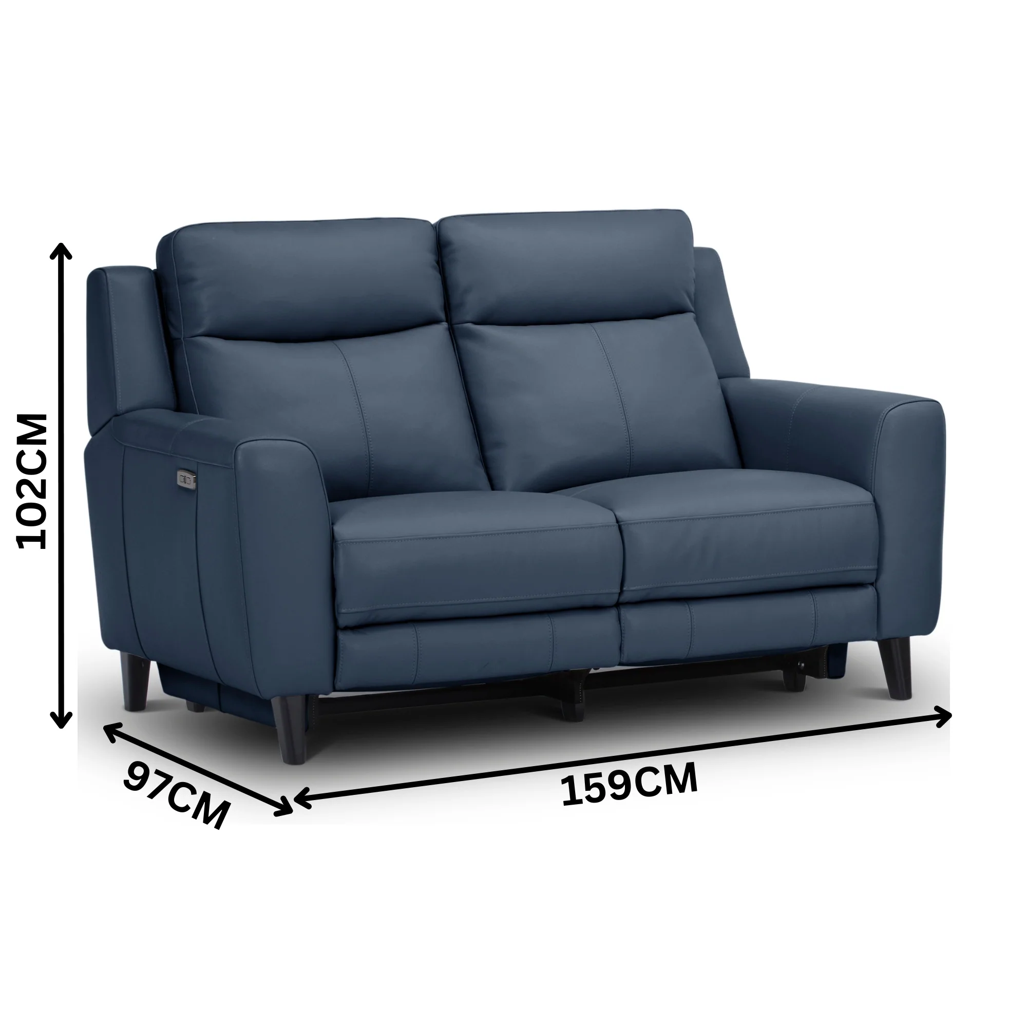 Jakob 2 Seater Leather Electric Recliner Lounge Blue - Image 3
