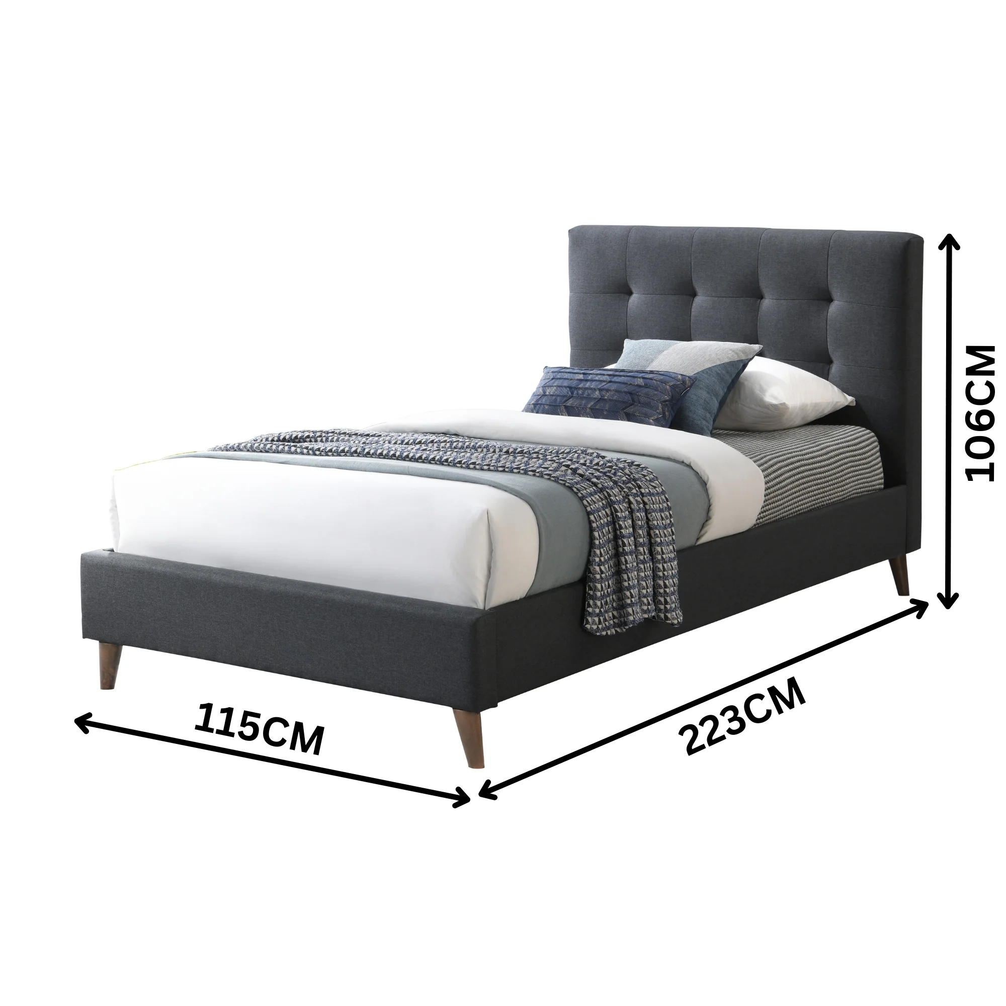 Janice King Single Bed Frame Fabric Charcoal - Image 3