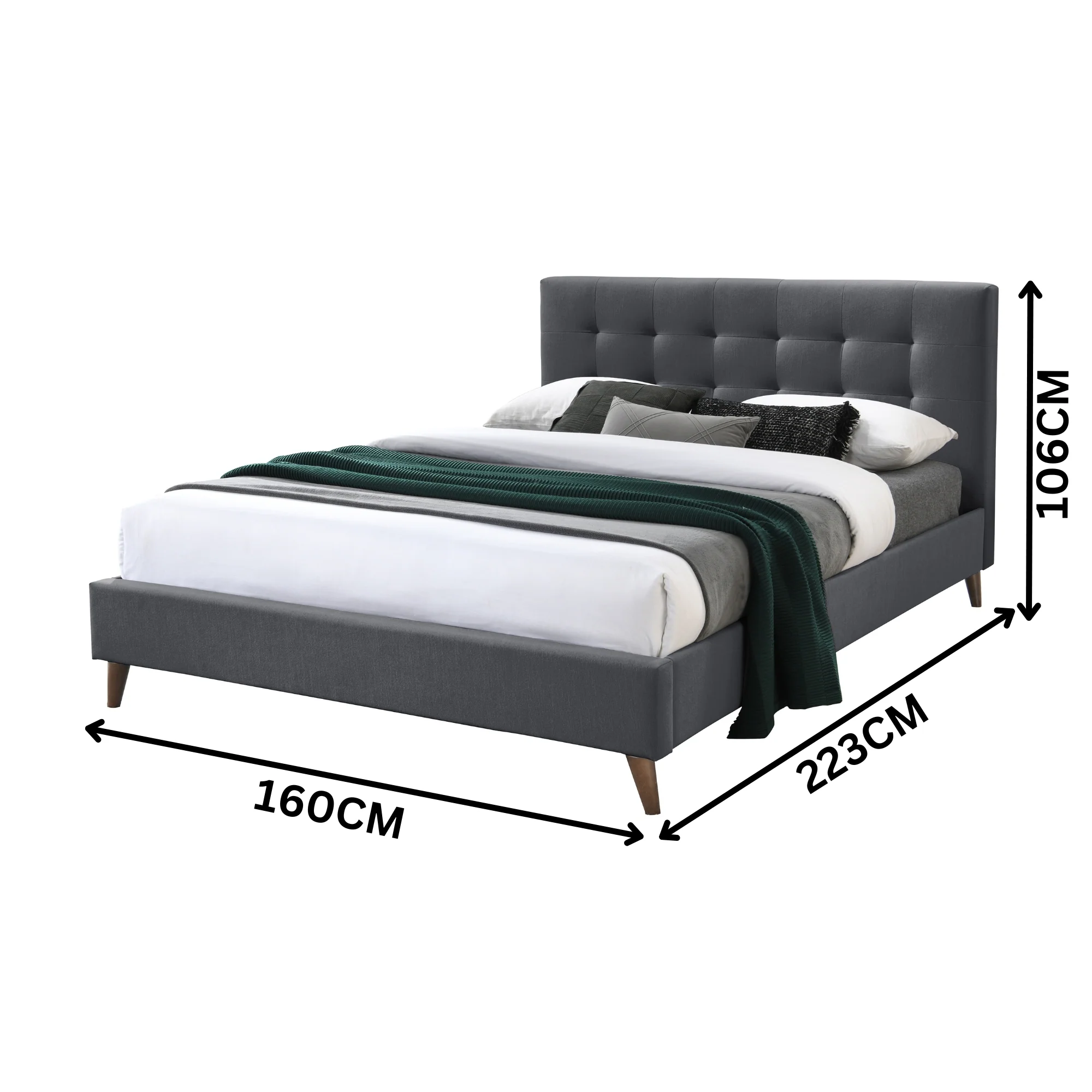 Janice Queen Bed Frame Fabric Charcoal - Image 3