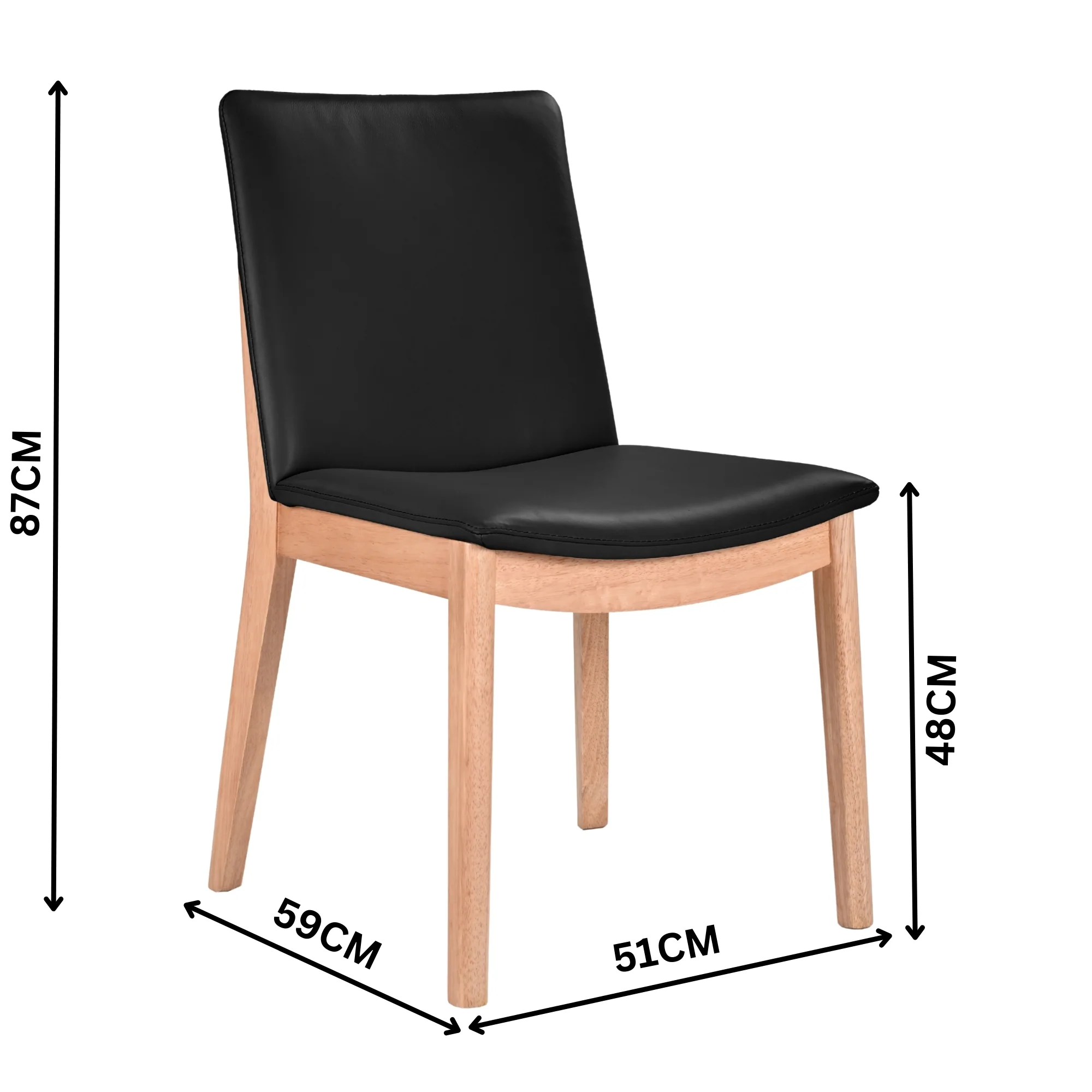 Japandi 2pc Set Leather Seat Dining Chair Black - Image 3