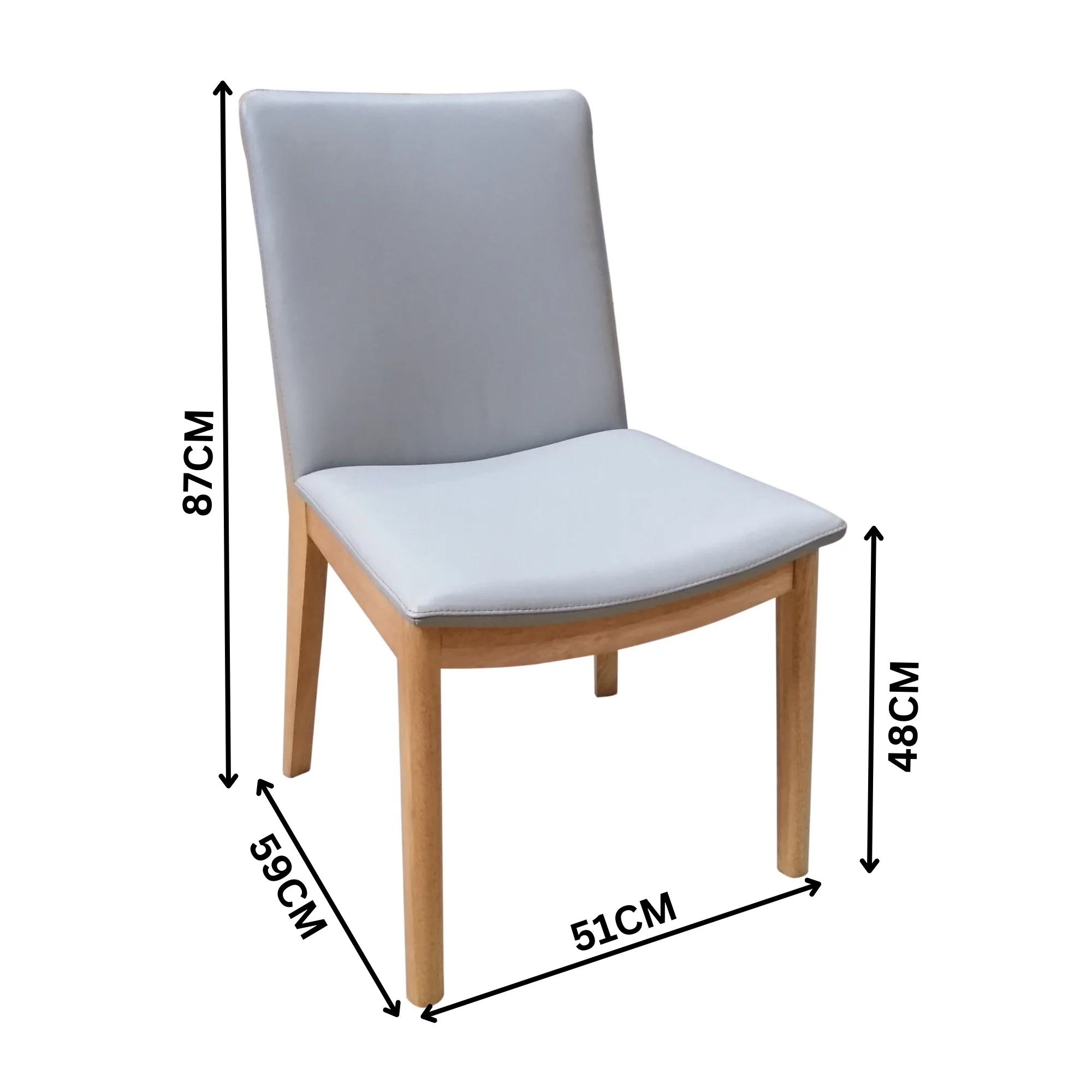 Japandi 2pc Set Leather Seat Dining Chair Pewter Grey - Image 3