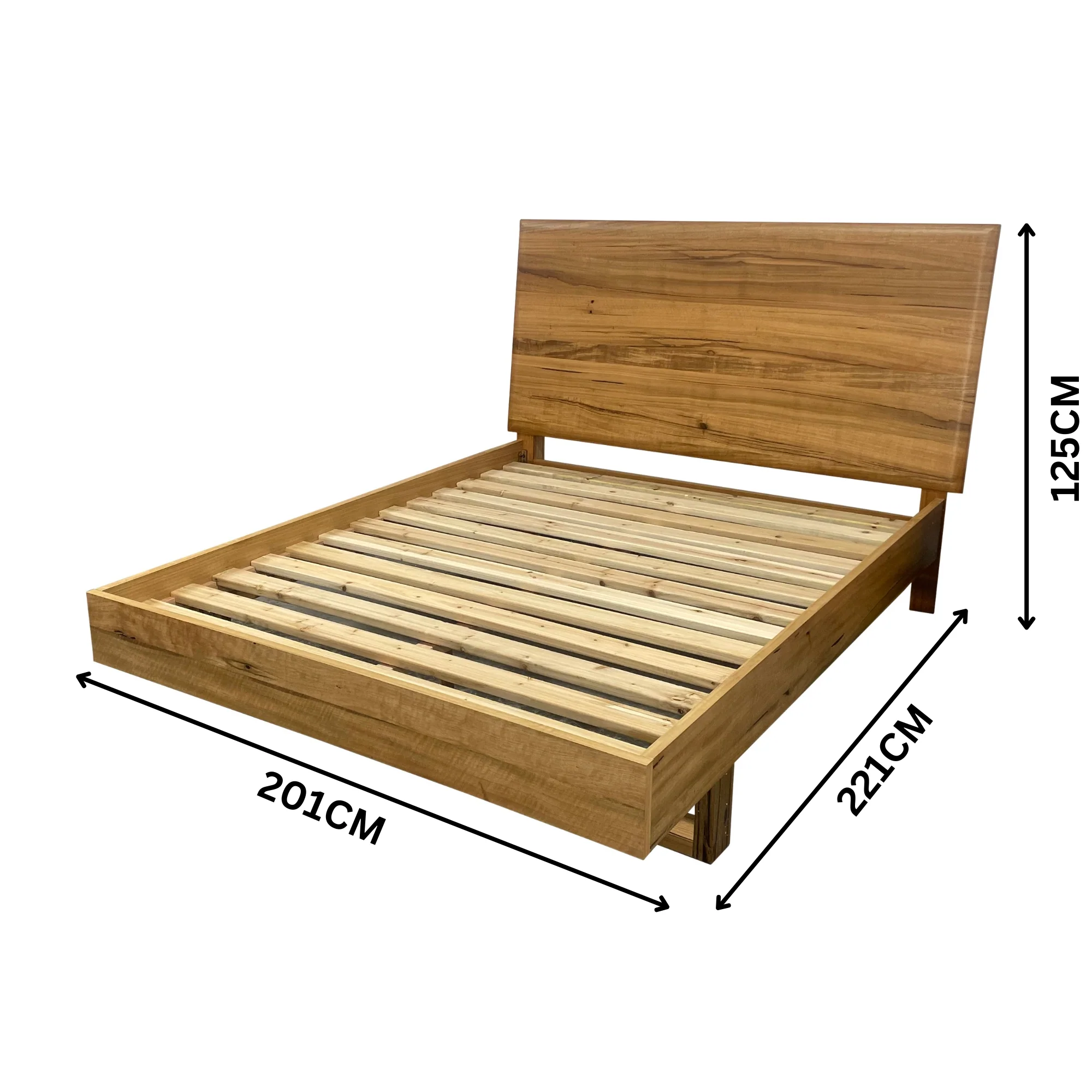 Japandi King Bed Frame Set Bedside Table Tallboy Natural Oak - Image 4
