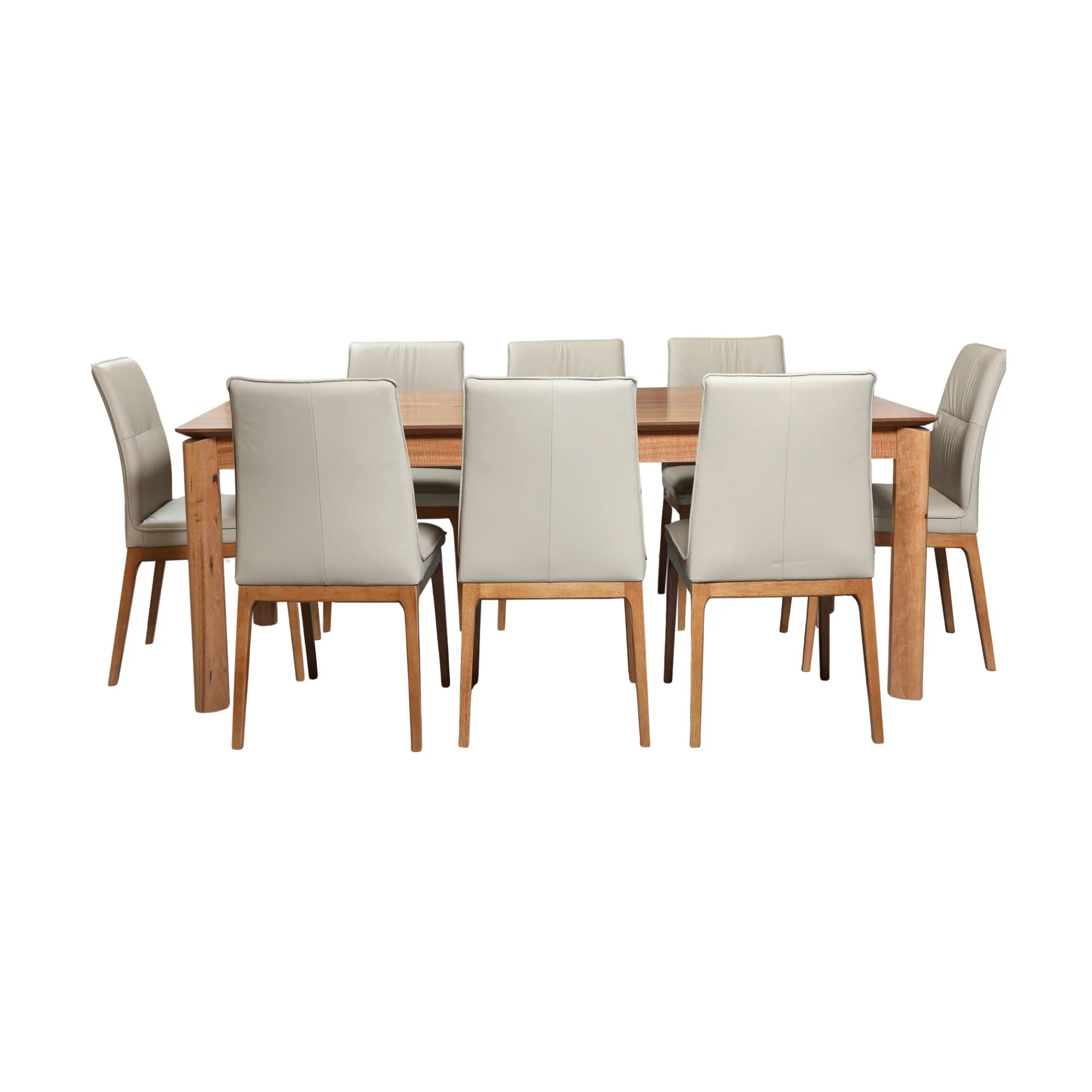 Japon 9pc Dining Set 240cm Table 8 Leather Seat Grey Chair Natural