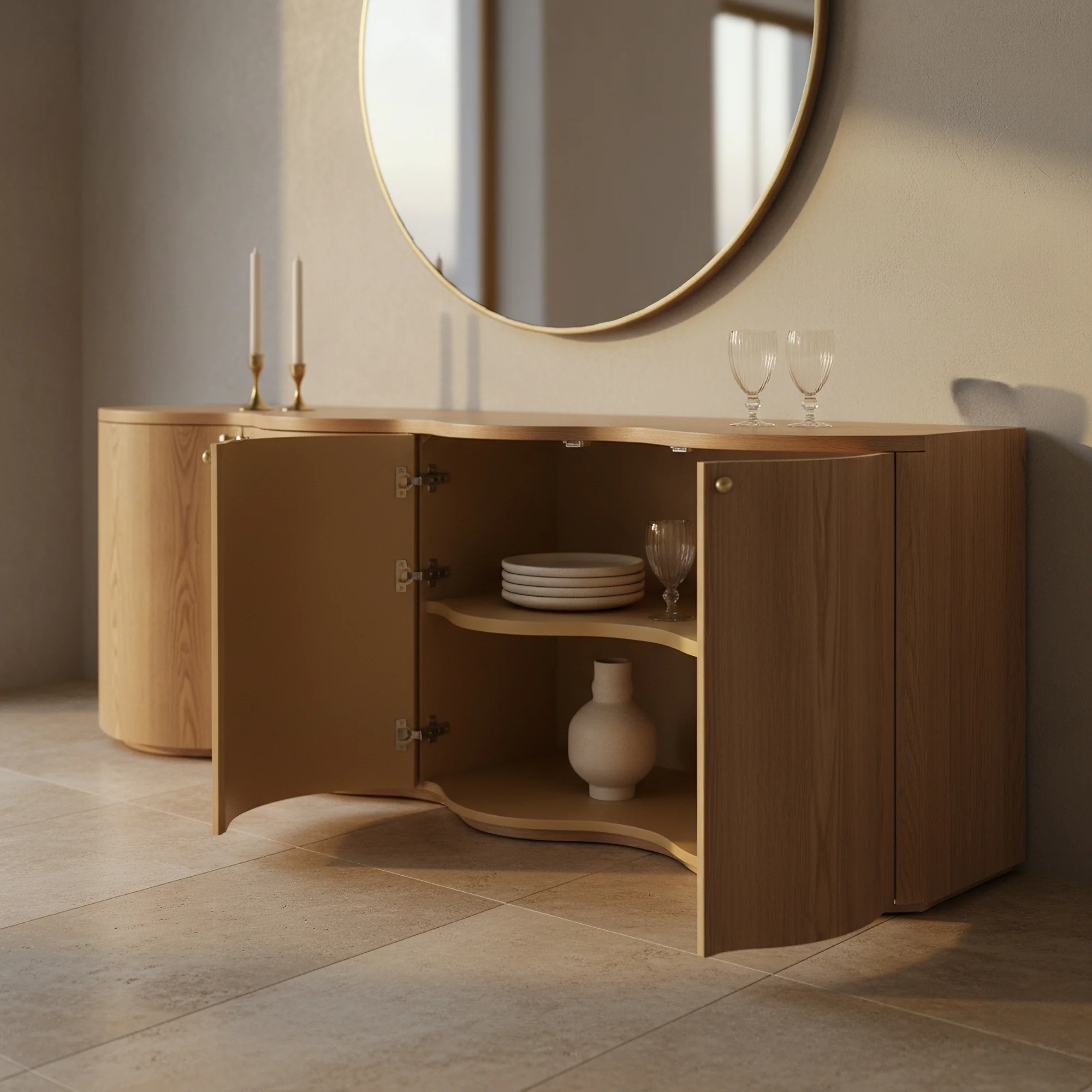 Wave 215cm 4 Door Buffet Table Storage Unit Natural - Image 3