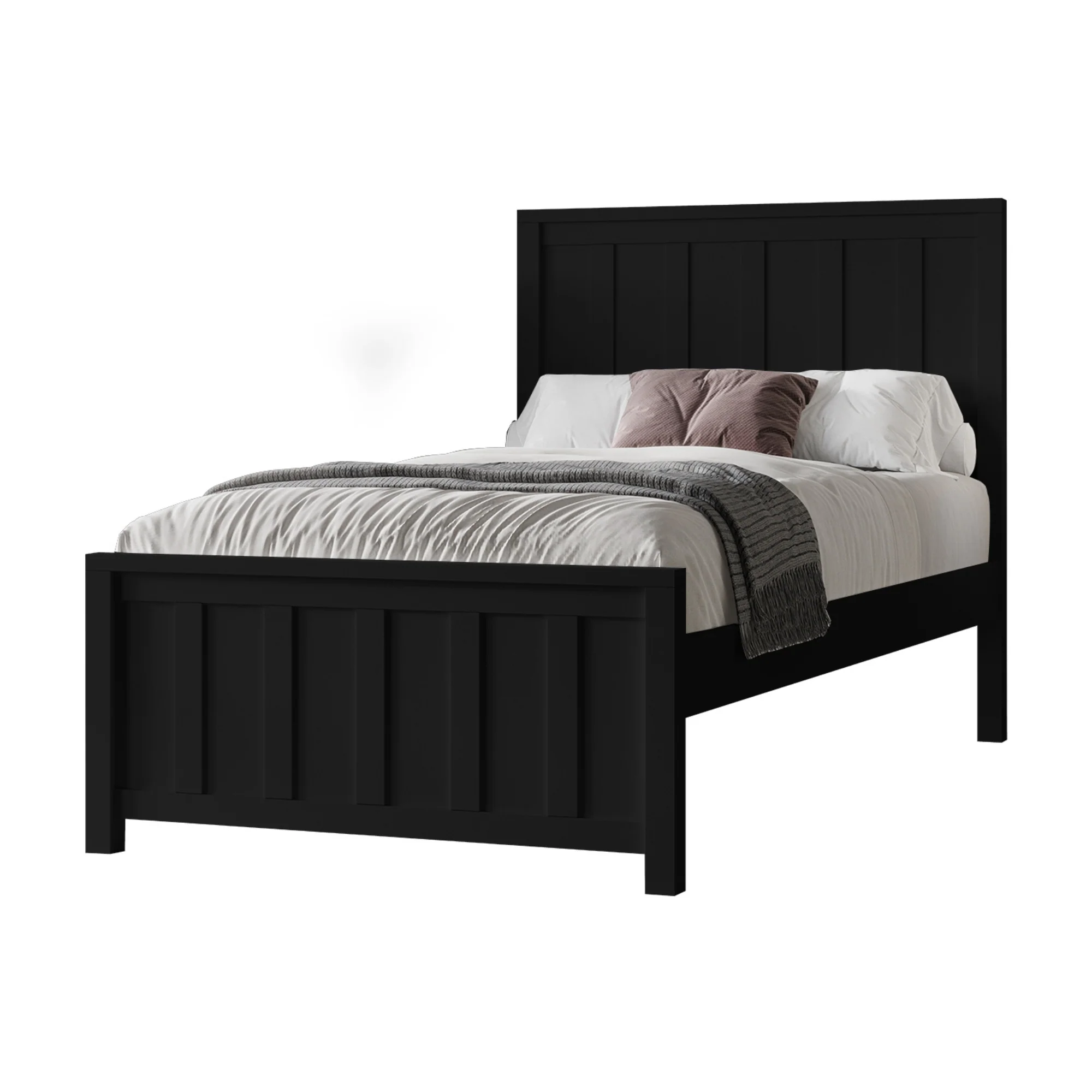 Jessica 4pc King Single Bedroom Set Bed Frame Bedside Tallboy Black - Image 3