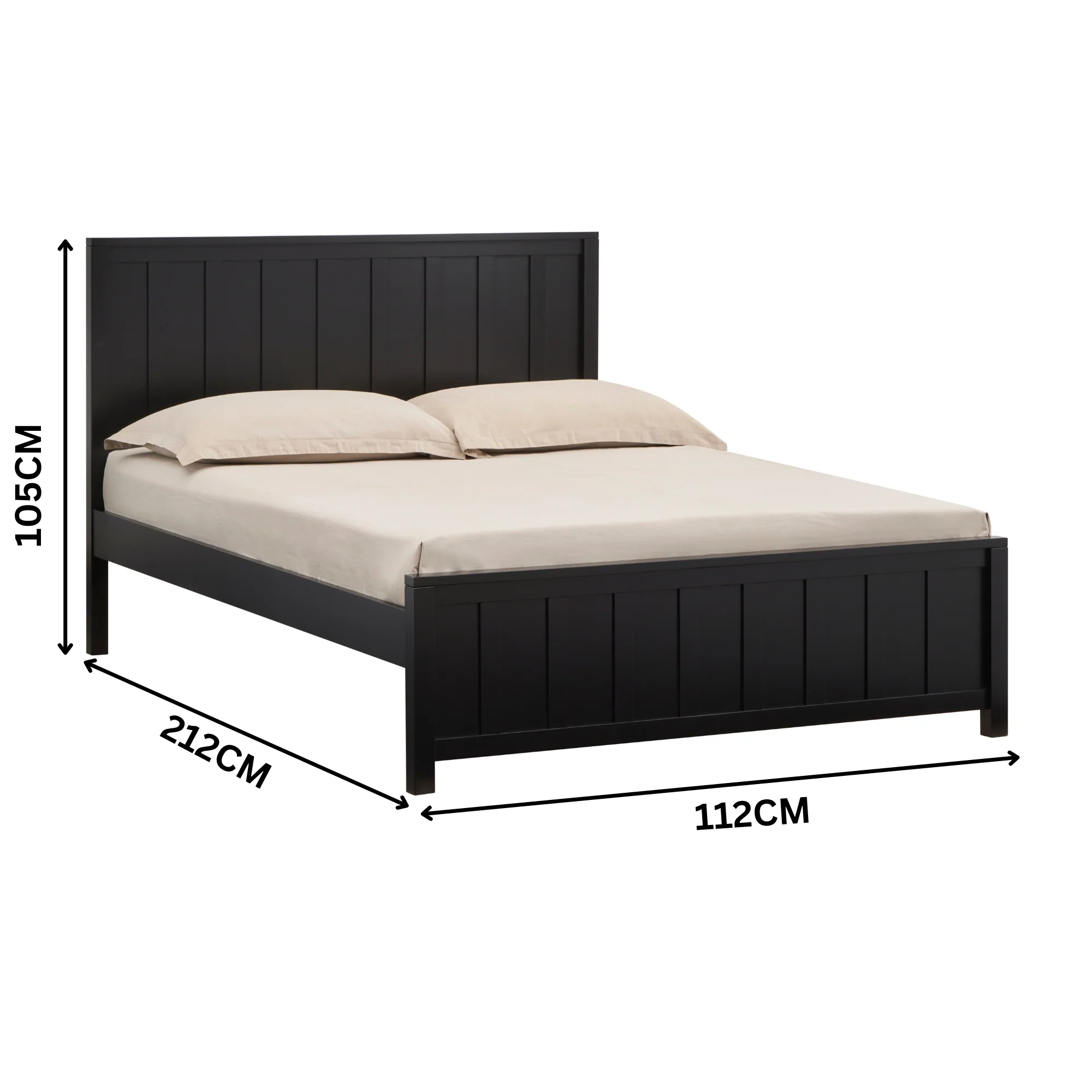 Jessica 4pc King Single Bedroom Set Bed Frame Bedside Tallboy Black - Image 4