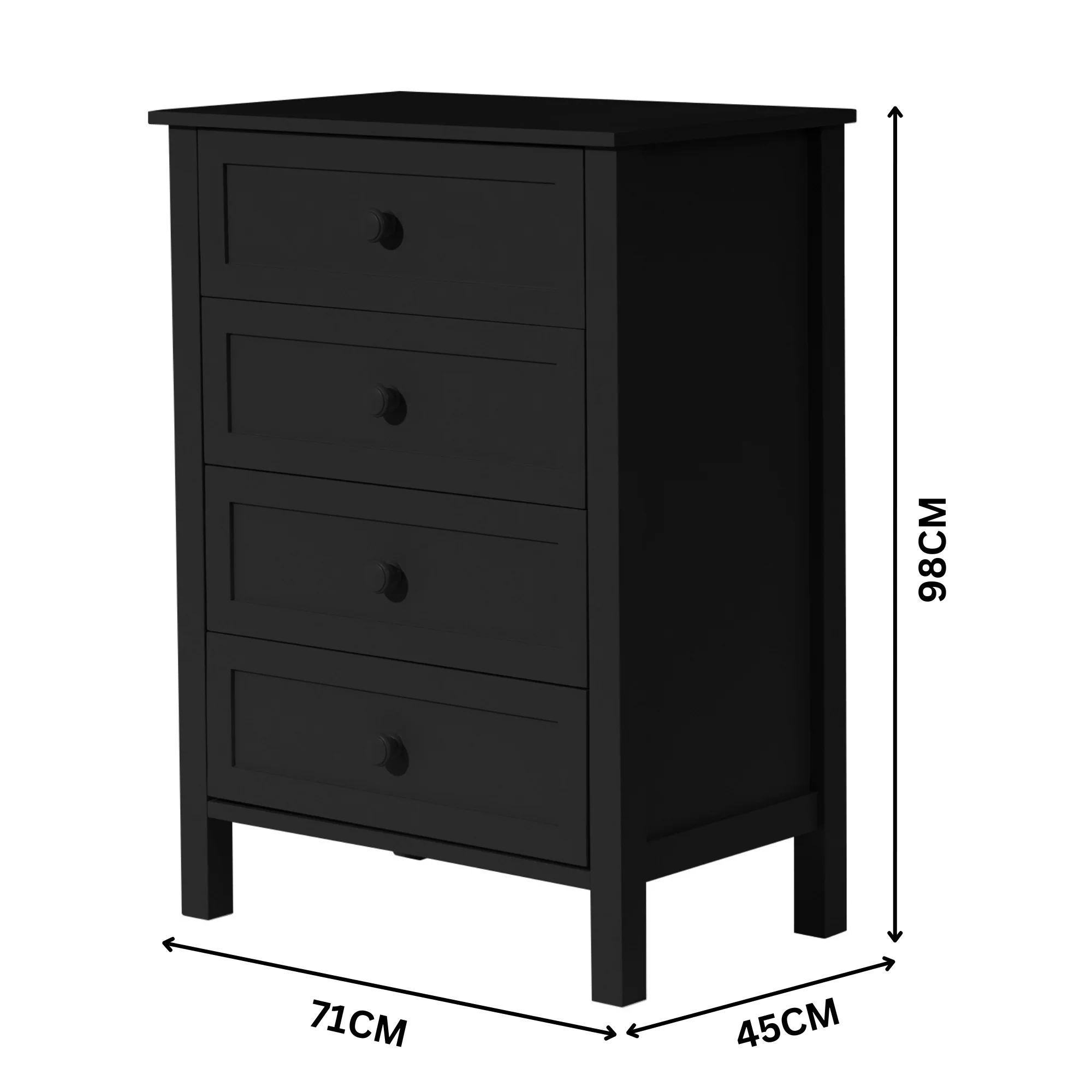 Jessica 4pc King Single Bedroom Set Bed Frame Bedside Tallboy Black - Image 6