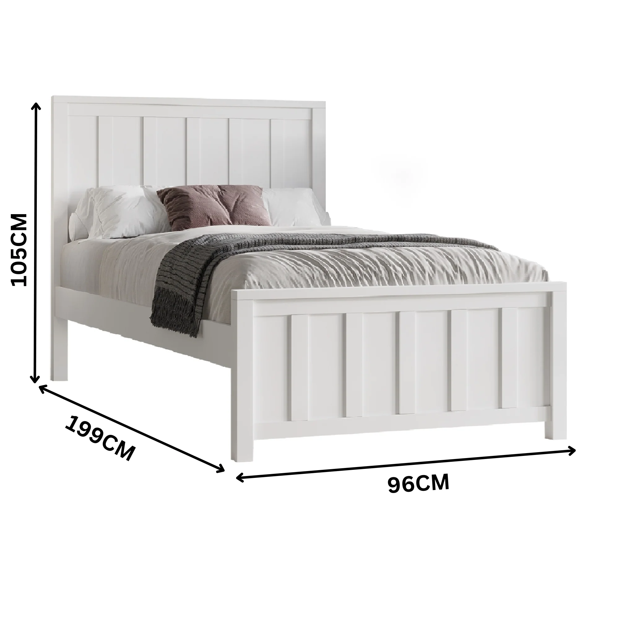 Jessica 4pc Single Bedroom Set Bed Frame Bedside Tallboy White - Image 4