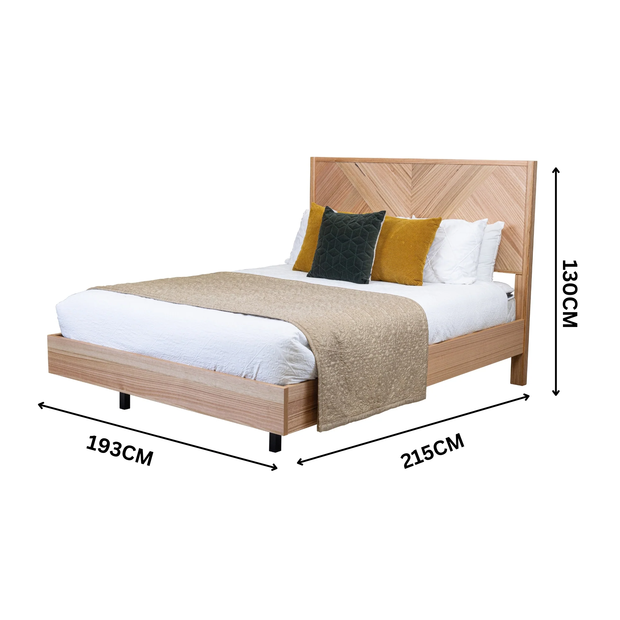 Jindy 4pc Set King Bed Frame Bedside Table Tallboy Natural Oak - Image 5
