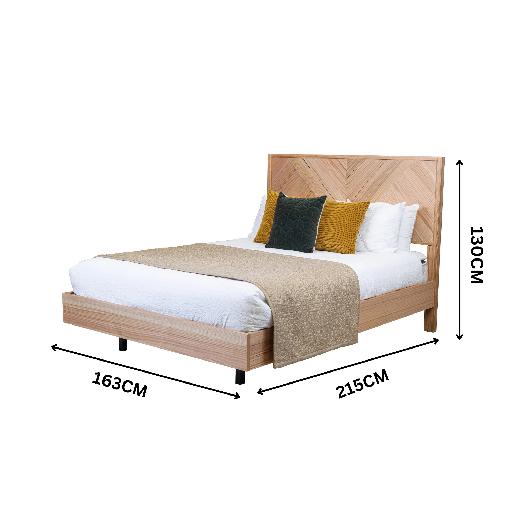 Jindy 4pc Set Queen Bed Frame Bedside Table Tallboy Natural Oak - Image 5