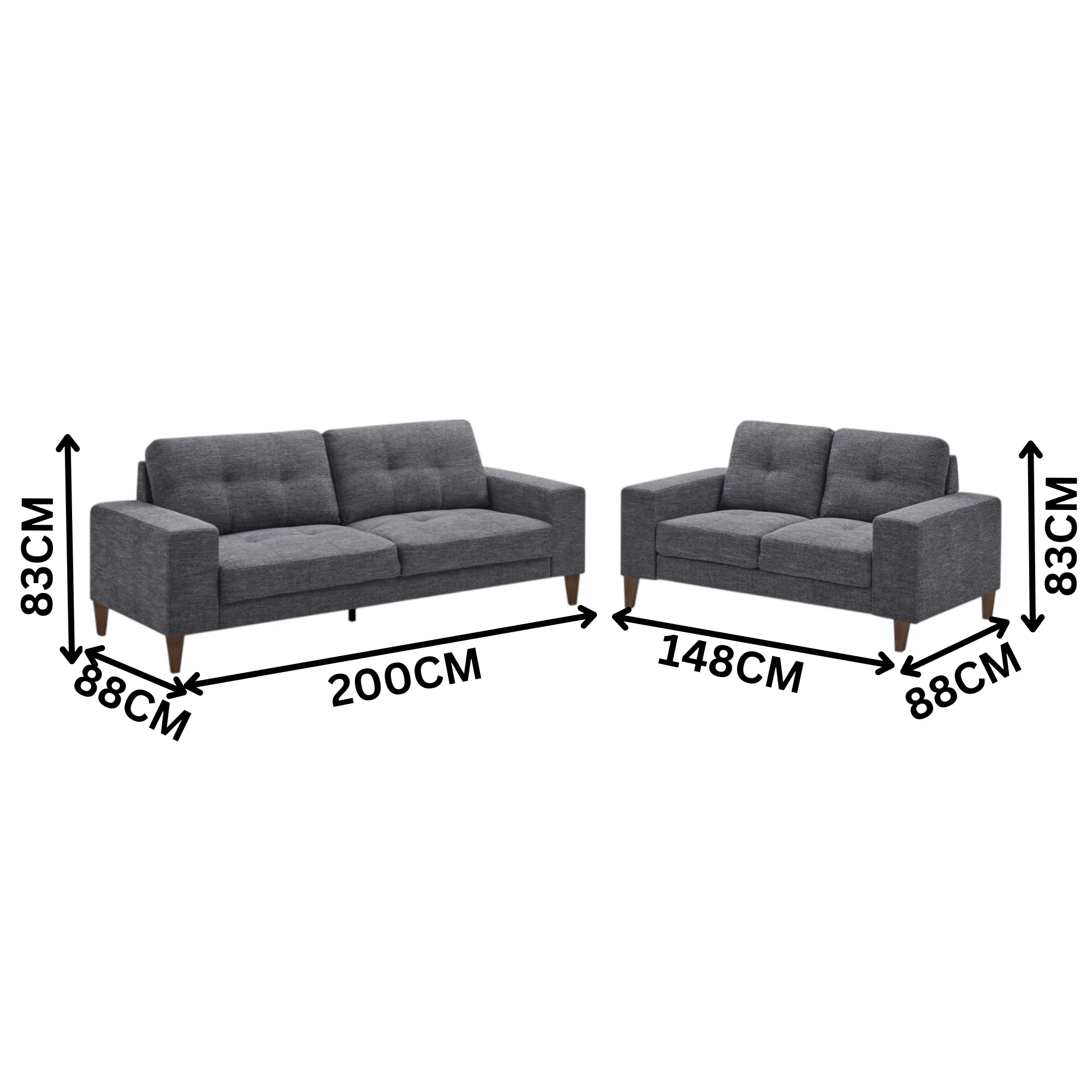 Juliet 2 + 3 Seater Fabric Sofa Set Licorice Grey - Image 3