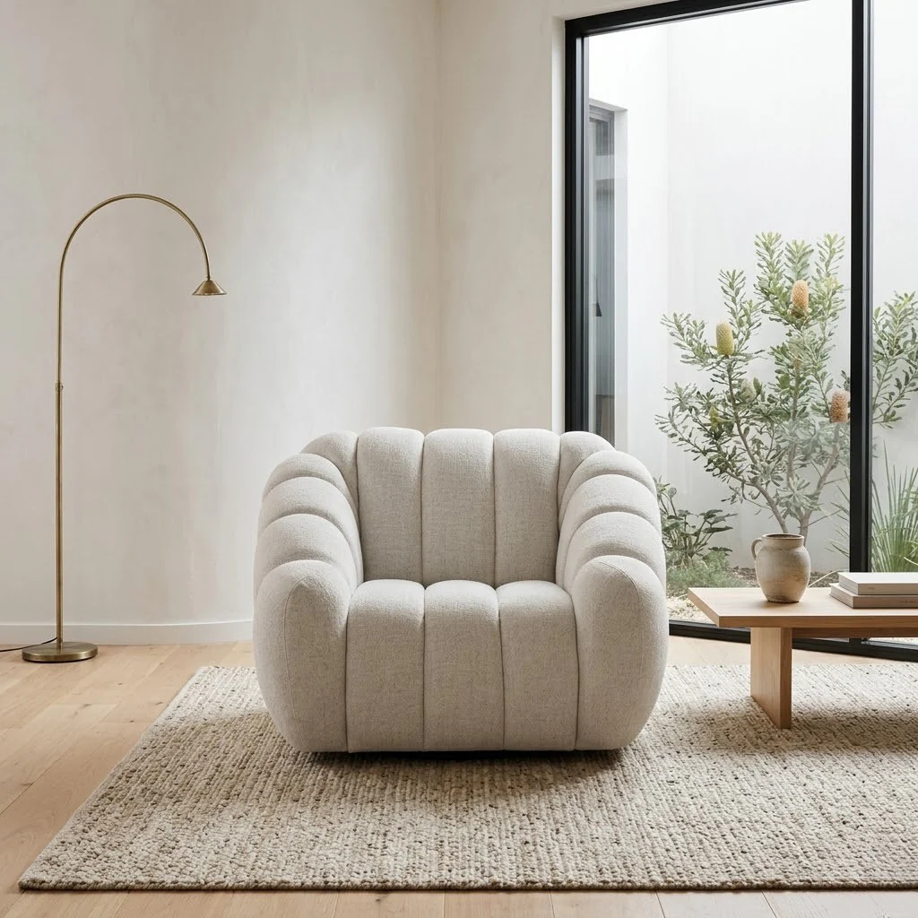 Juno Swivel Armchair Fabric Chair Beige