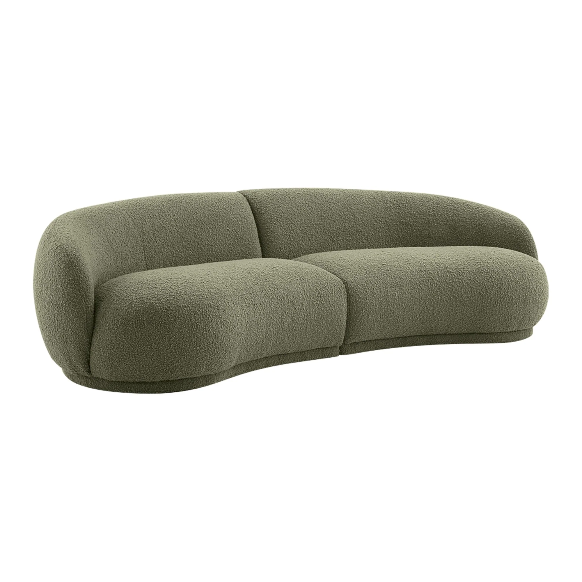 Justus 4 Seater Curved Boucle Sofa Green - Image 2