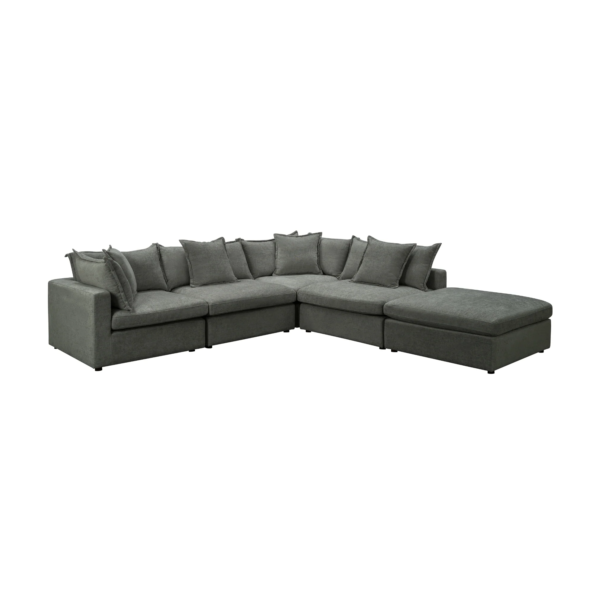Kensington 4 Seater Corner Fabric Sofa Modular Lounge Ottoman Pewter Dark Grey - Image 2