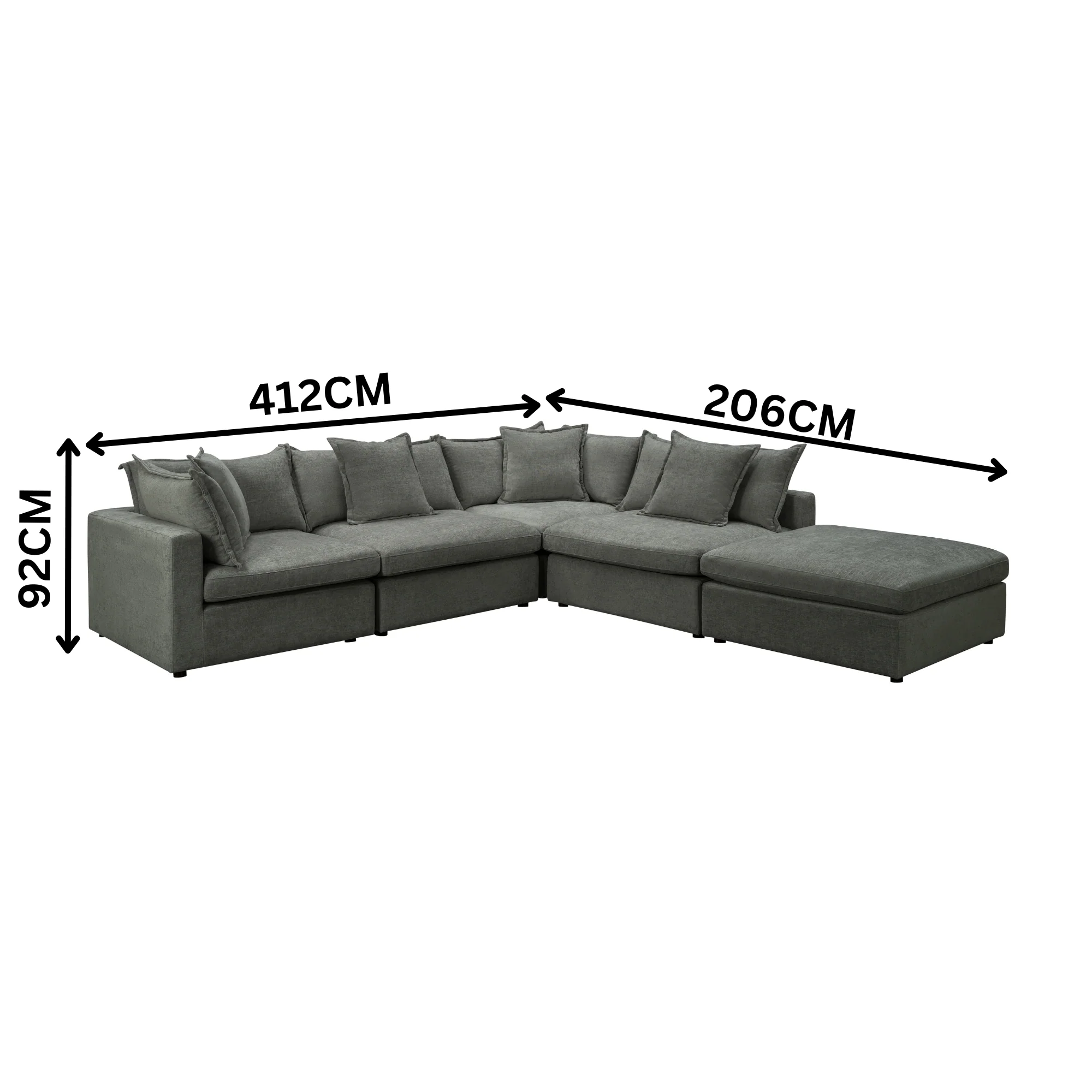 Kensington 4 Seater Corner Fabric Sofa Modular Lounge Ottoman Pewter Dark Grey - Image 3