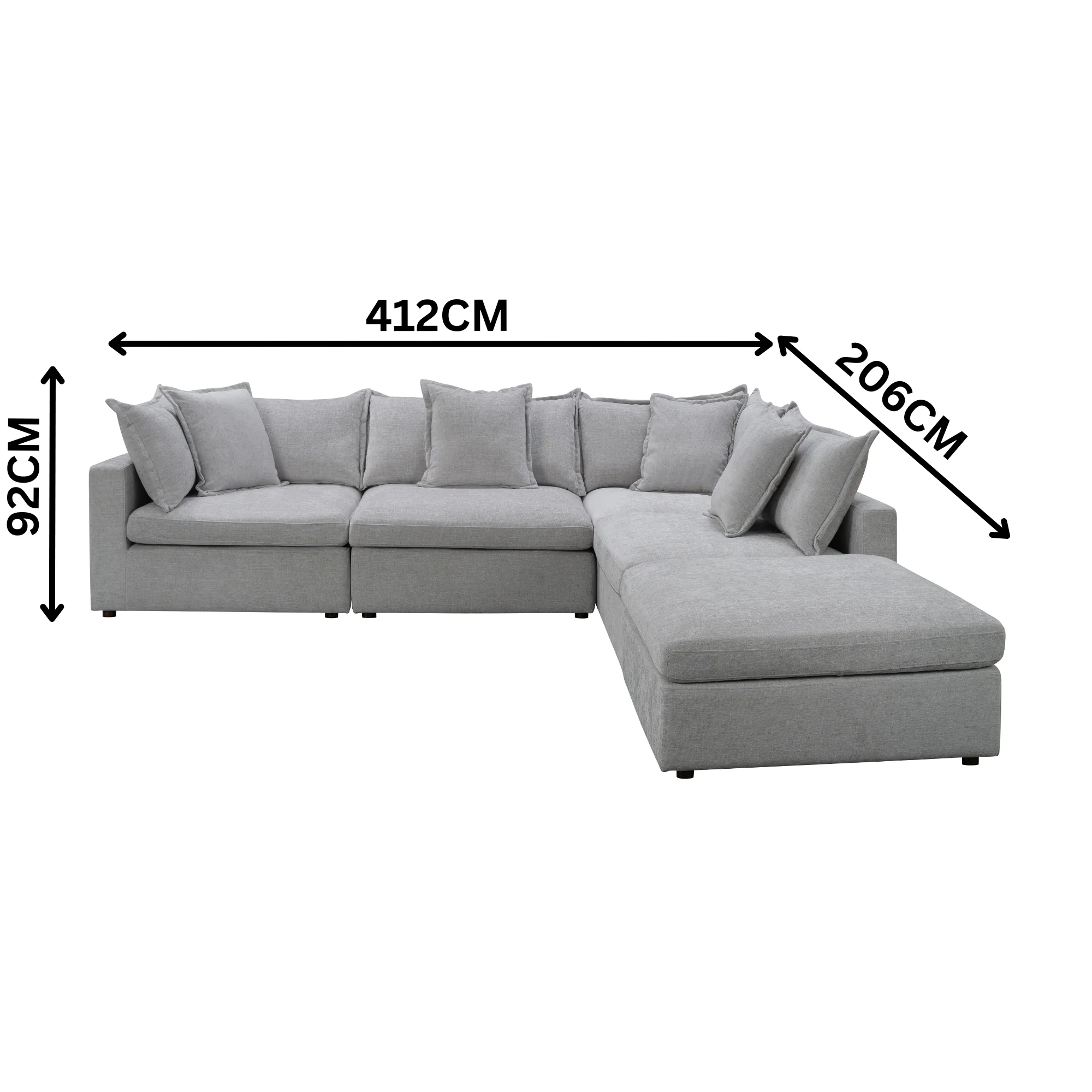 Kensington 4 Seater Corner Fabric Sofa Modular Lounge Ottoman Silver Grey - Image 3