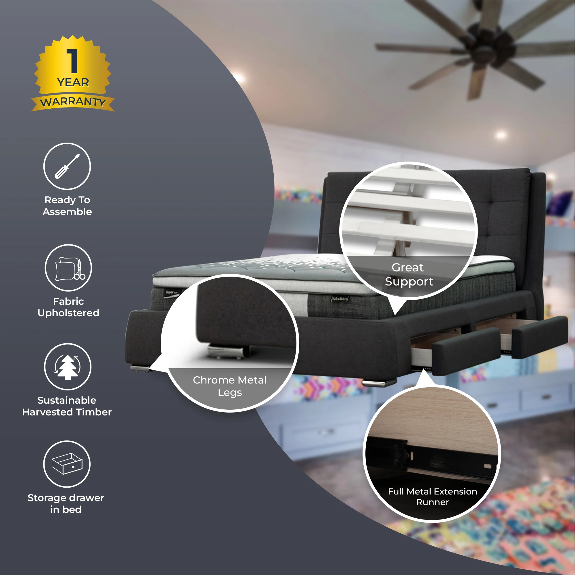 Kiama Bed Frame Grey - Image 11