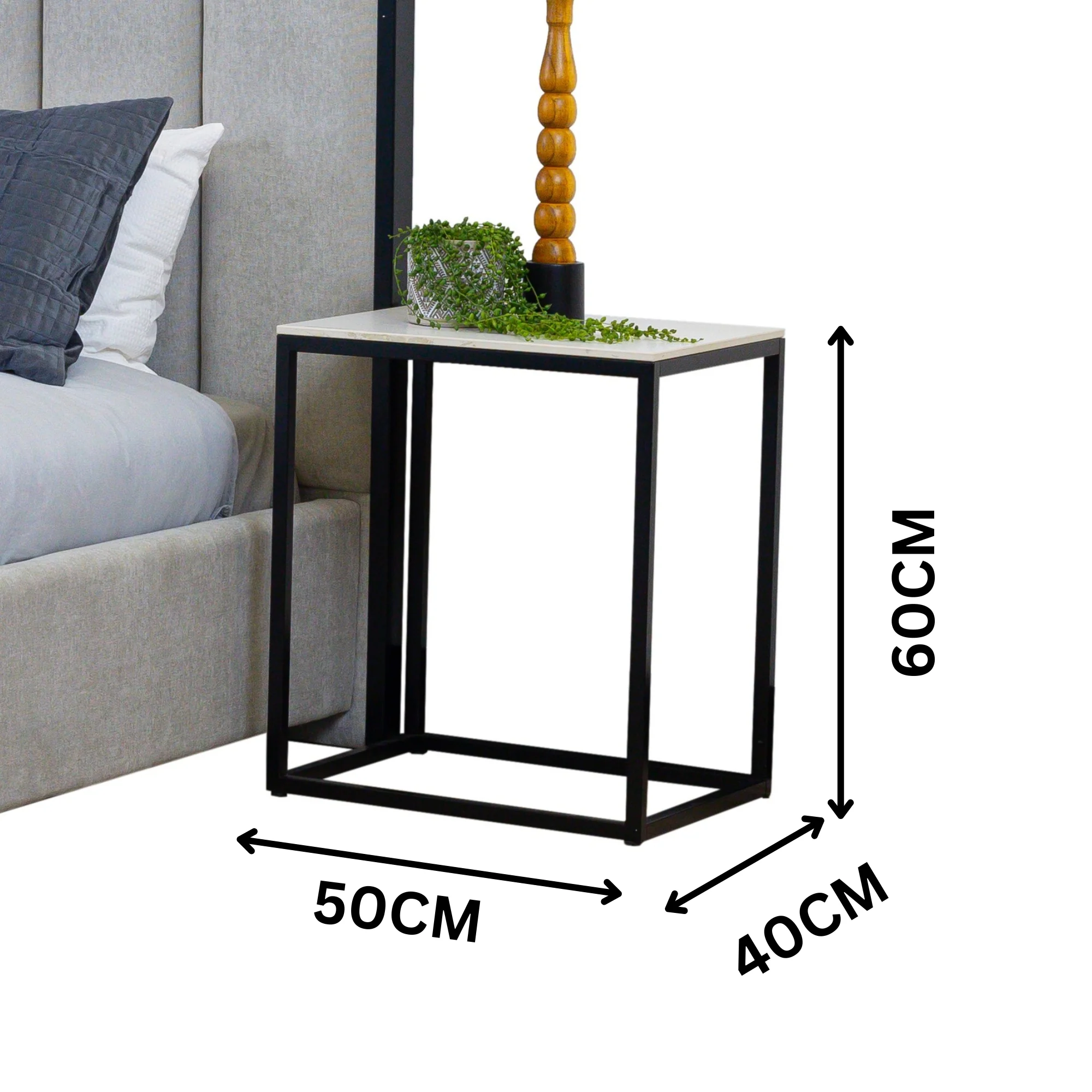 Klim Bedside Table Marble Top Grey - Image 2