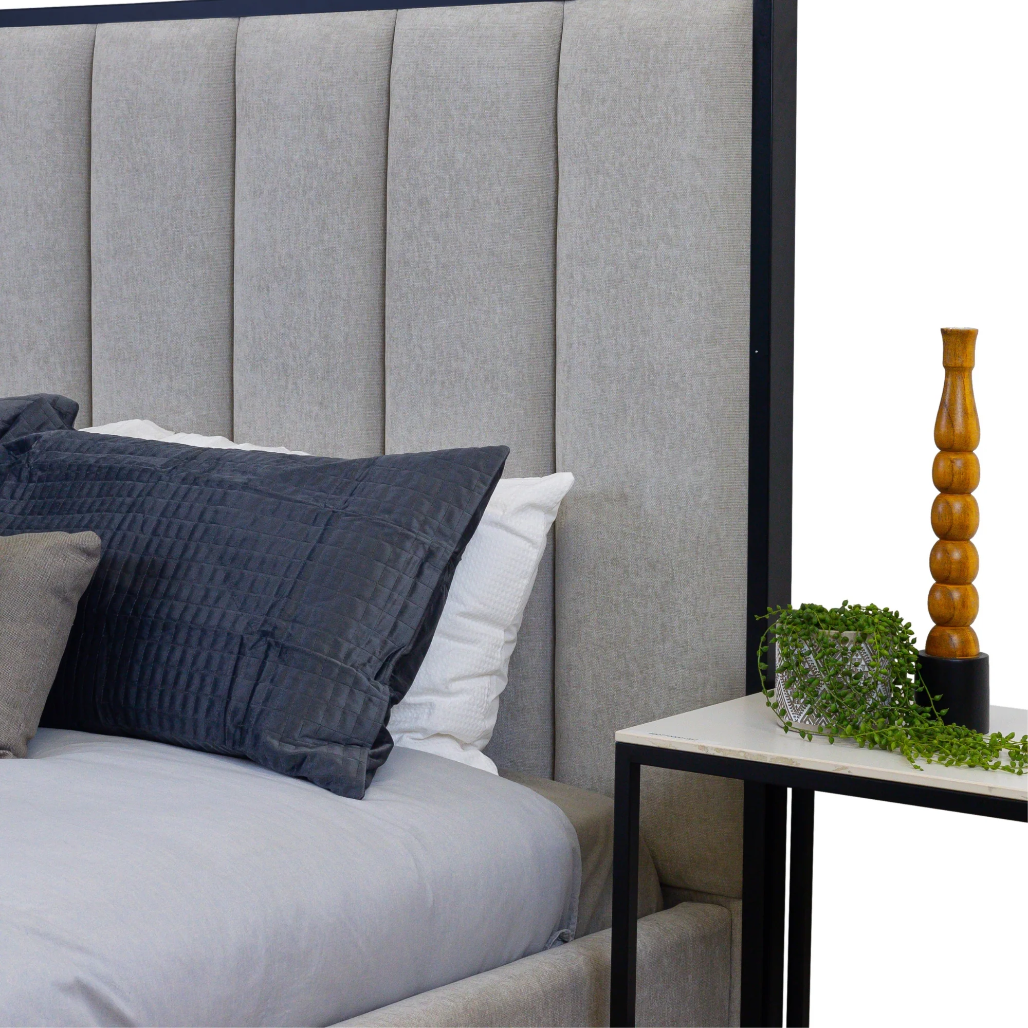 Klim Bedside Table Marble Top Grey - Image 3