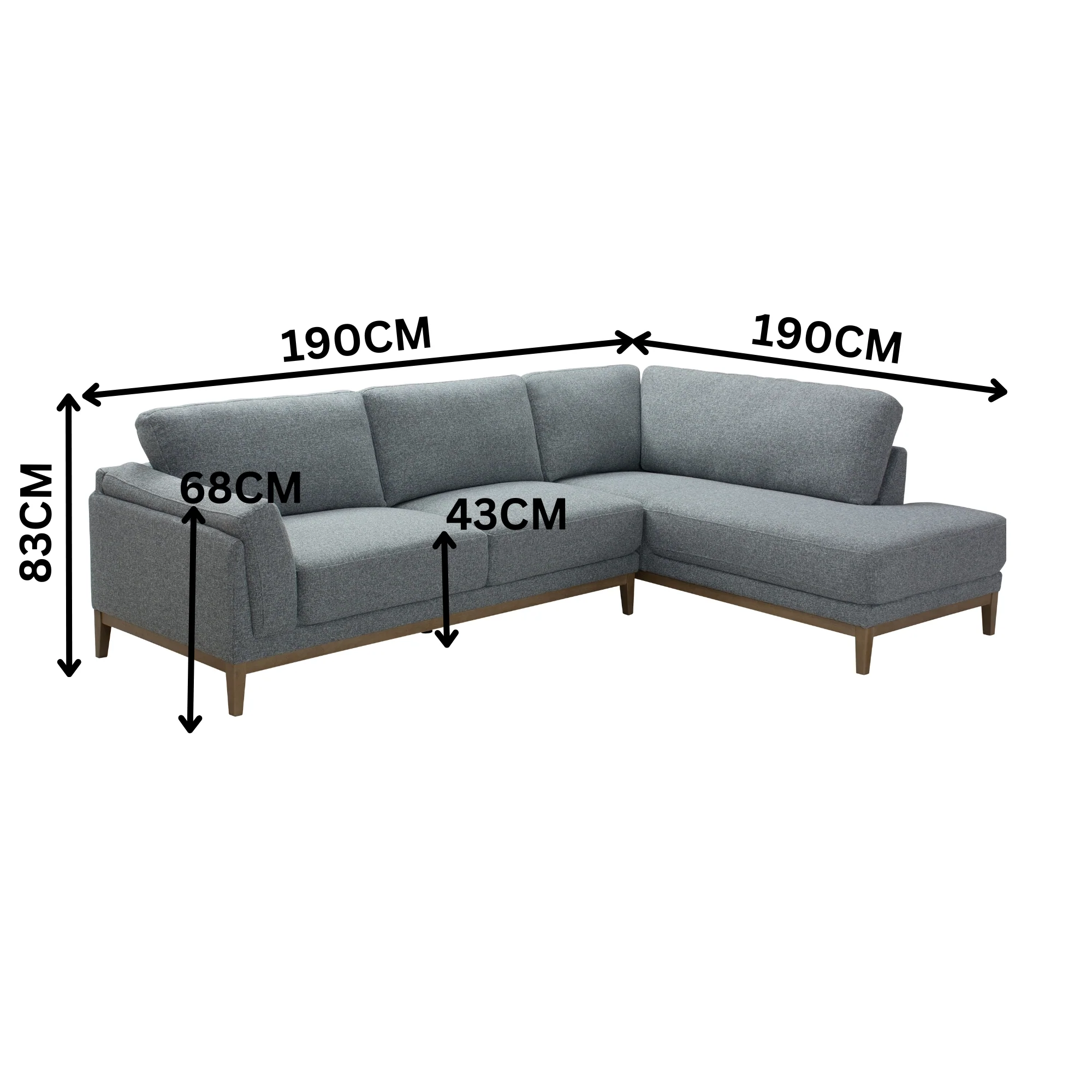 Laurie 3 Seater Fabric Sofa RHF Chaise Grey - Image 3