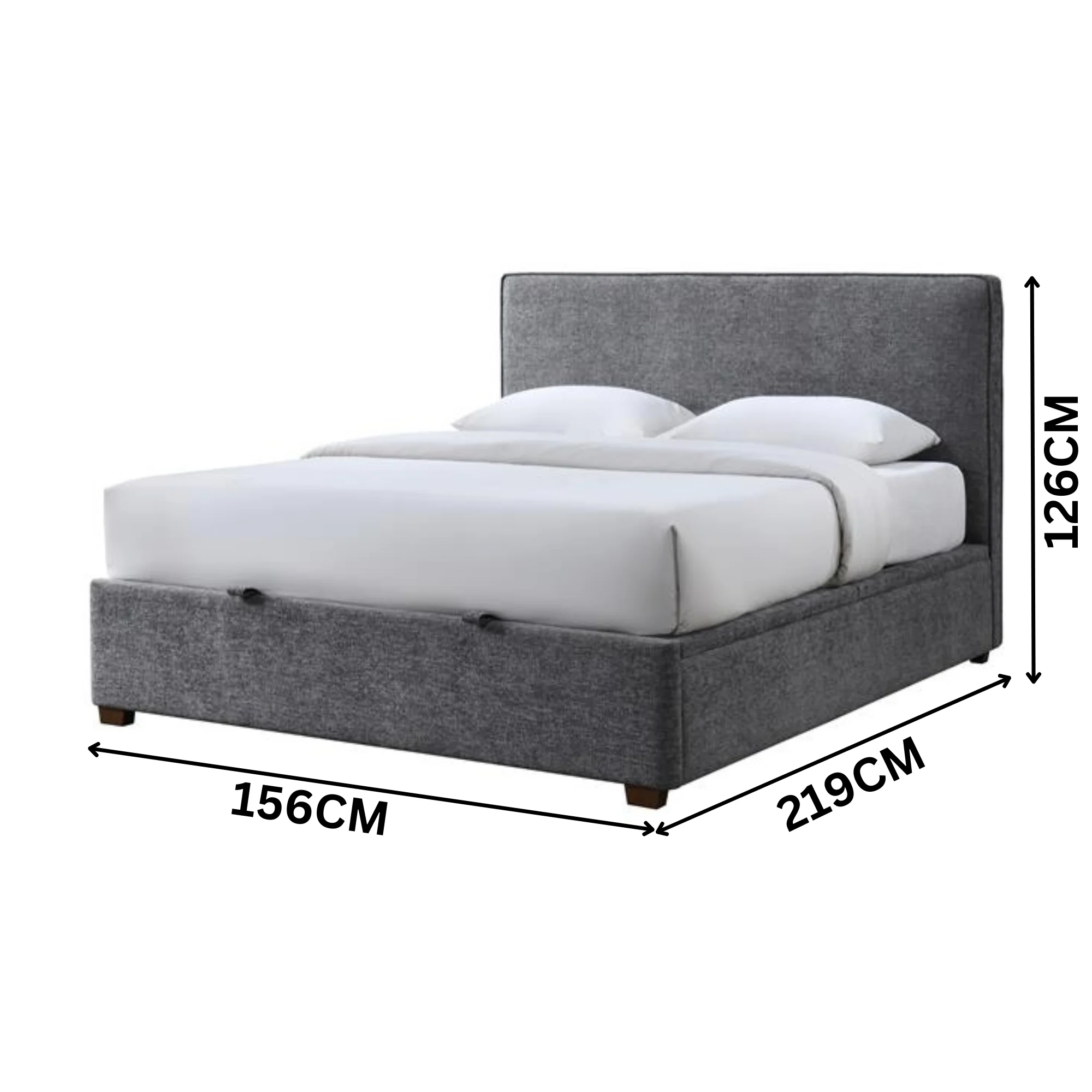 Lenna Queen Bed Frame Gaslift Storage Fabric Upholstery Steel Grey - Image 3