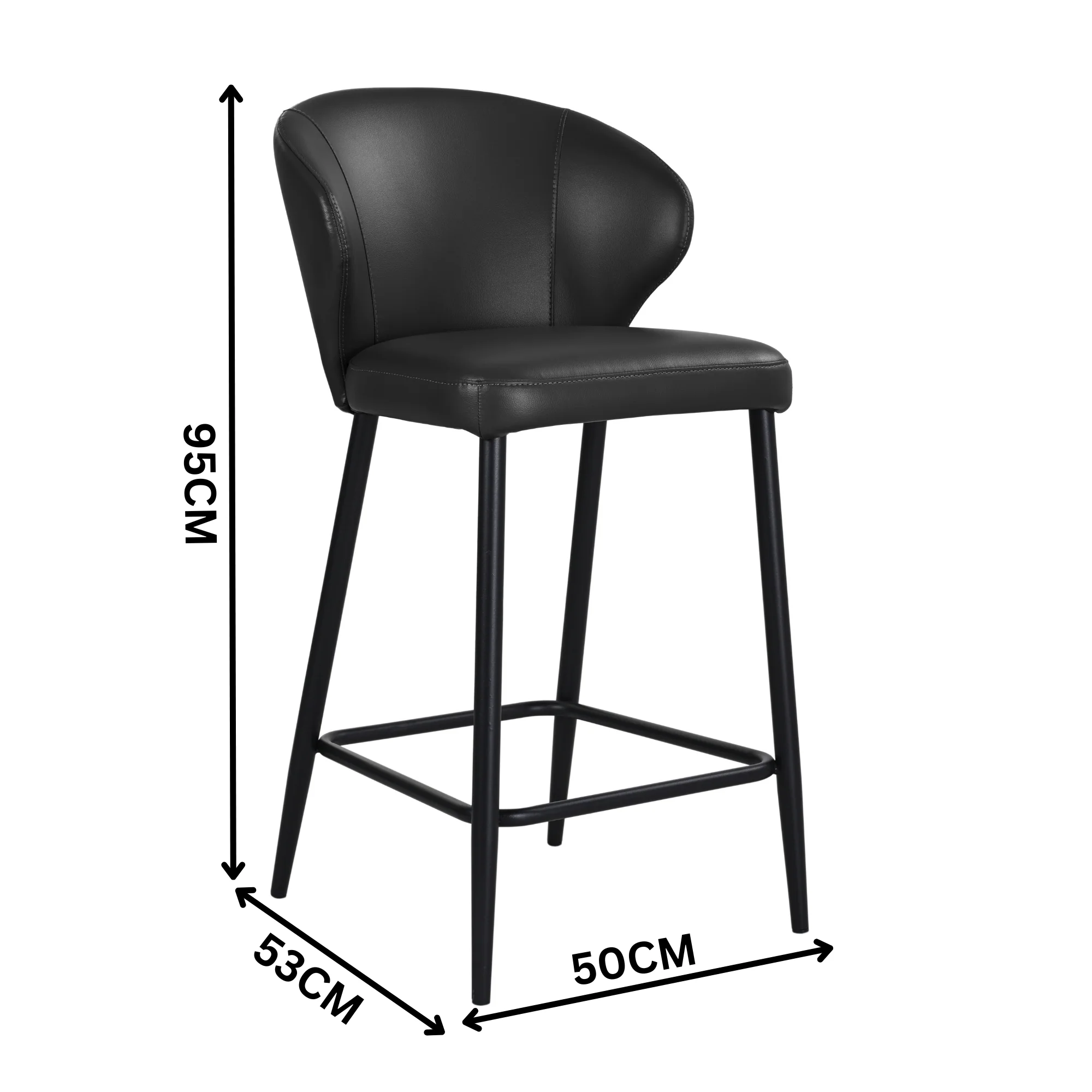Leon 2pc Set PU Leather Bar Stool Black - Image 2