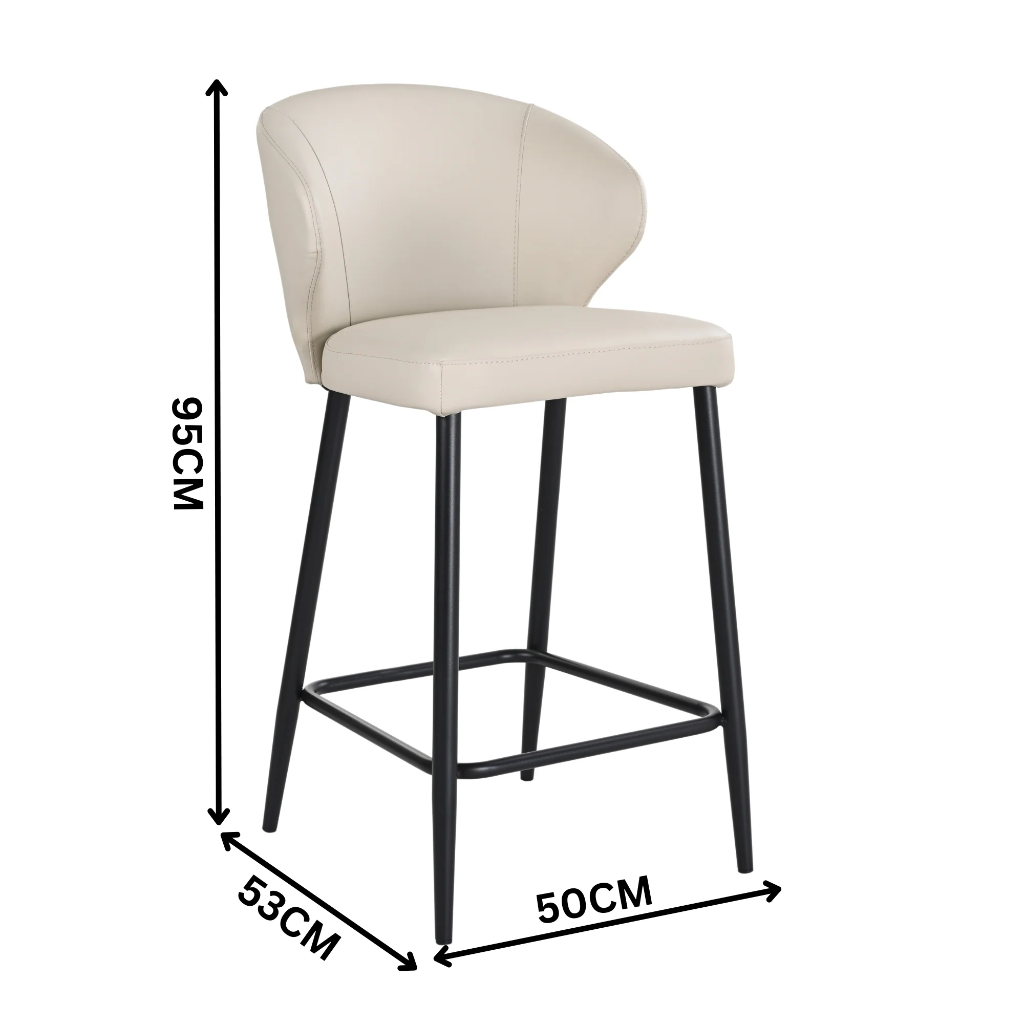 Leon 2pc Set PU Leather Bar Stool Wheat Cream - Image 2
