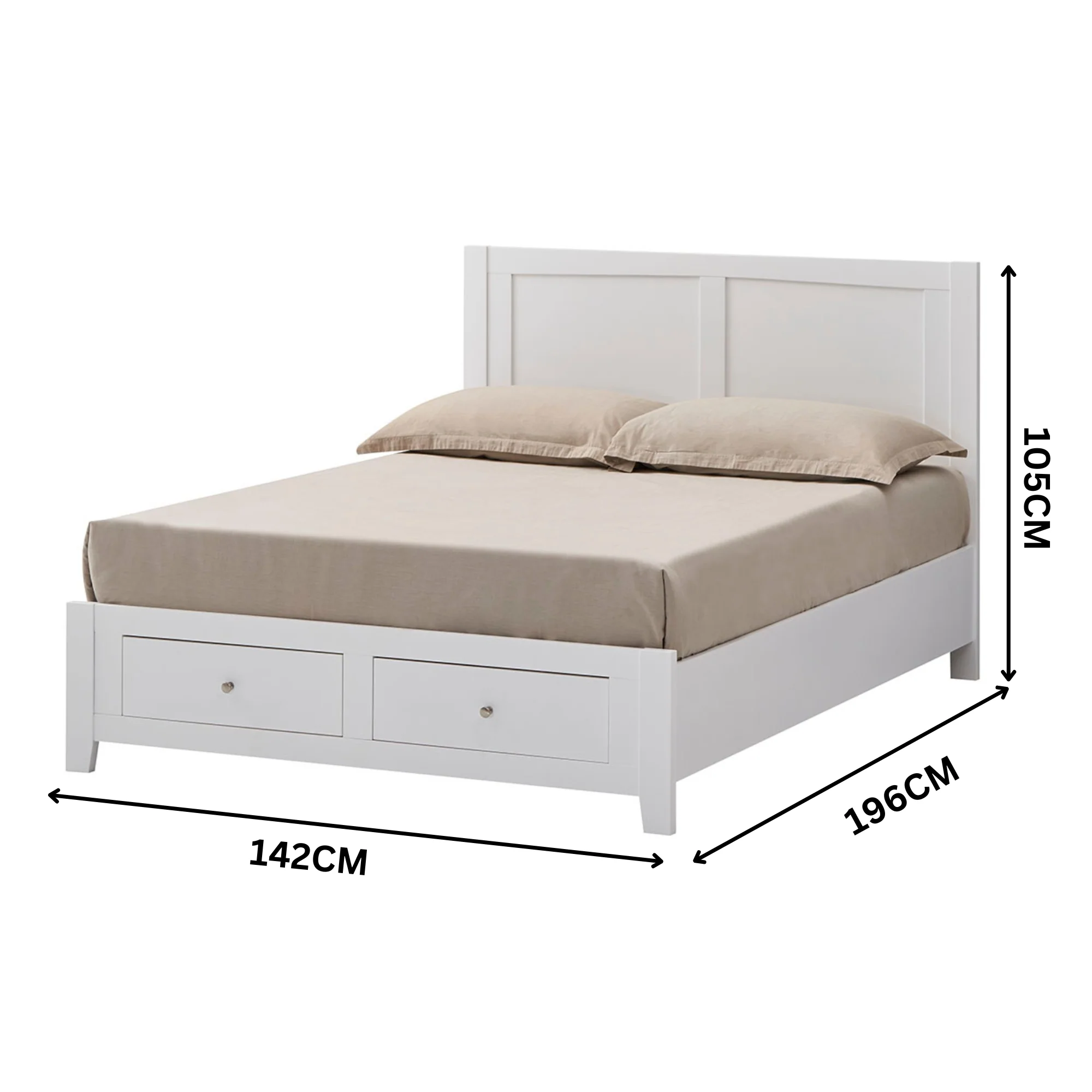 Luna Double Bed Frame Storage Drawer White - Image 2
