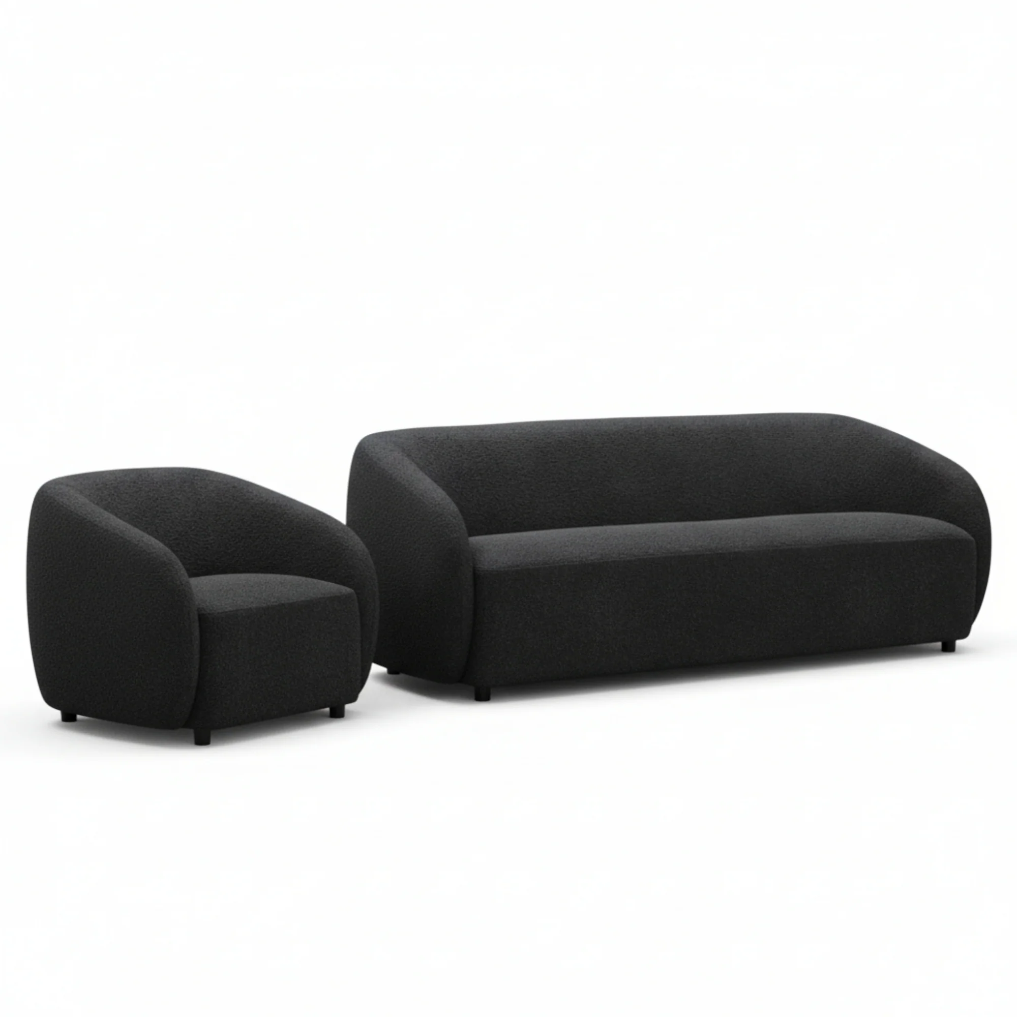 Marcel 1 + 3  Set Seater Armchair Boucle Fabric Sofa Charcoal - Image 2