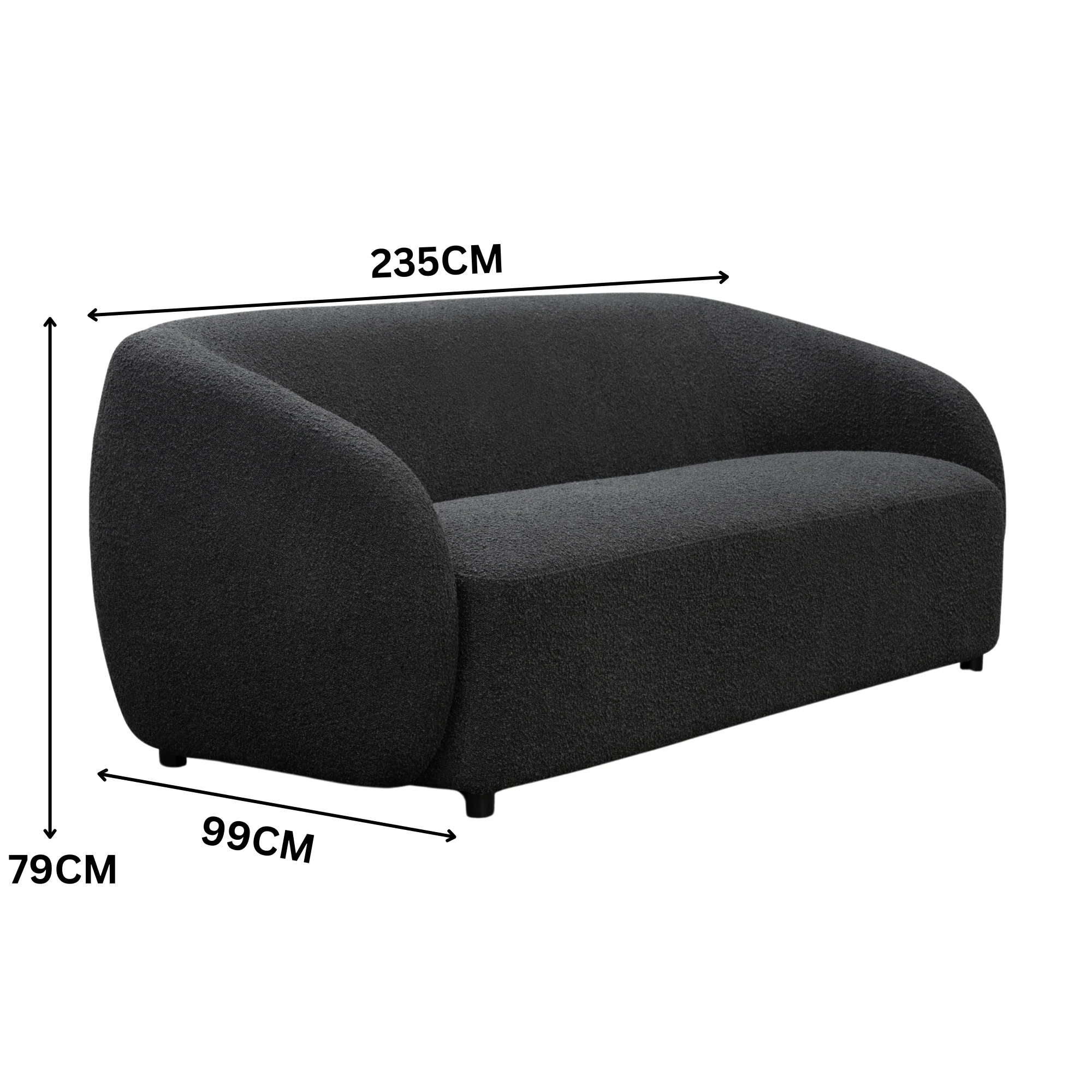 Marcel 1 + 3  Set Seater Armchair Boucle Fabric Sofa Charcoal - Image 5