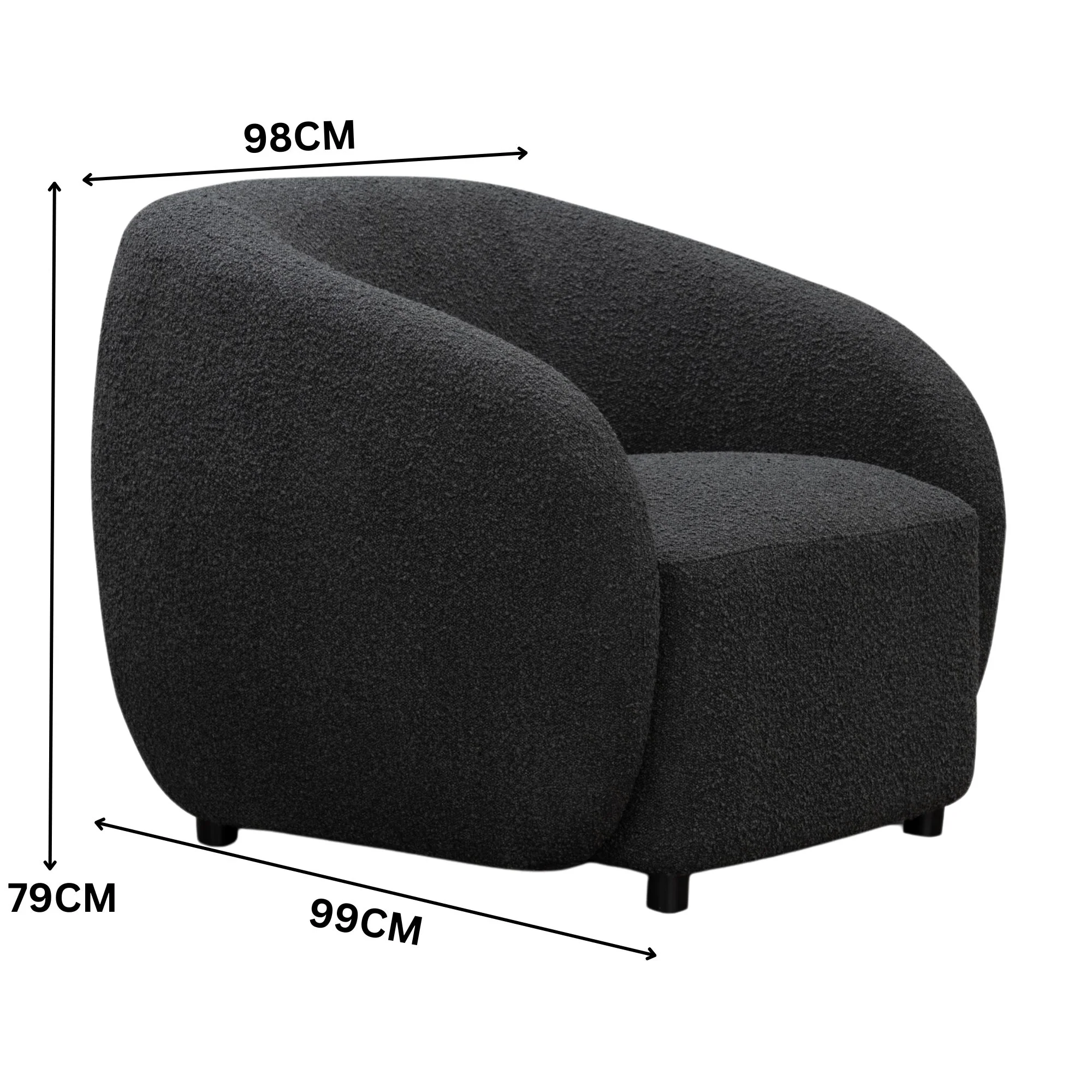 Marcel 1 + 3  Set Seater Armchair Boucle Fabric Sofa Charcoal - Image 6