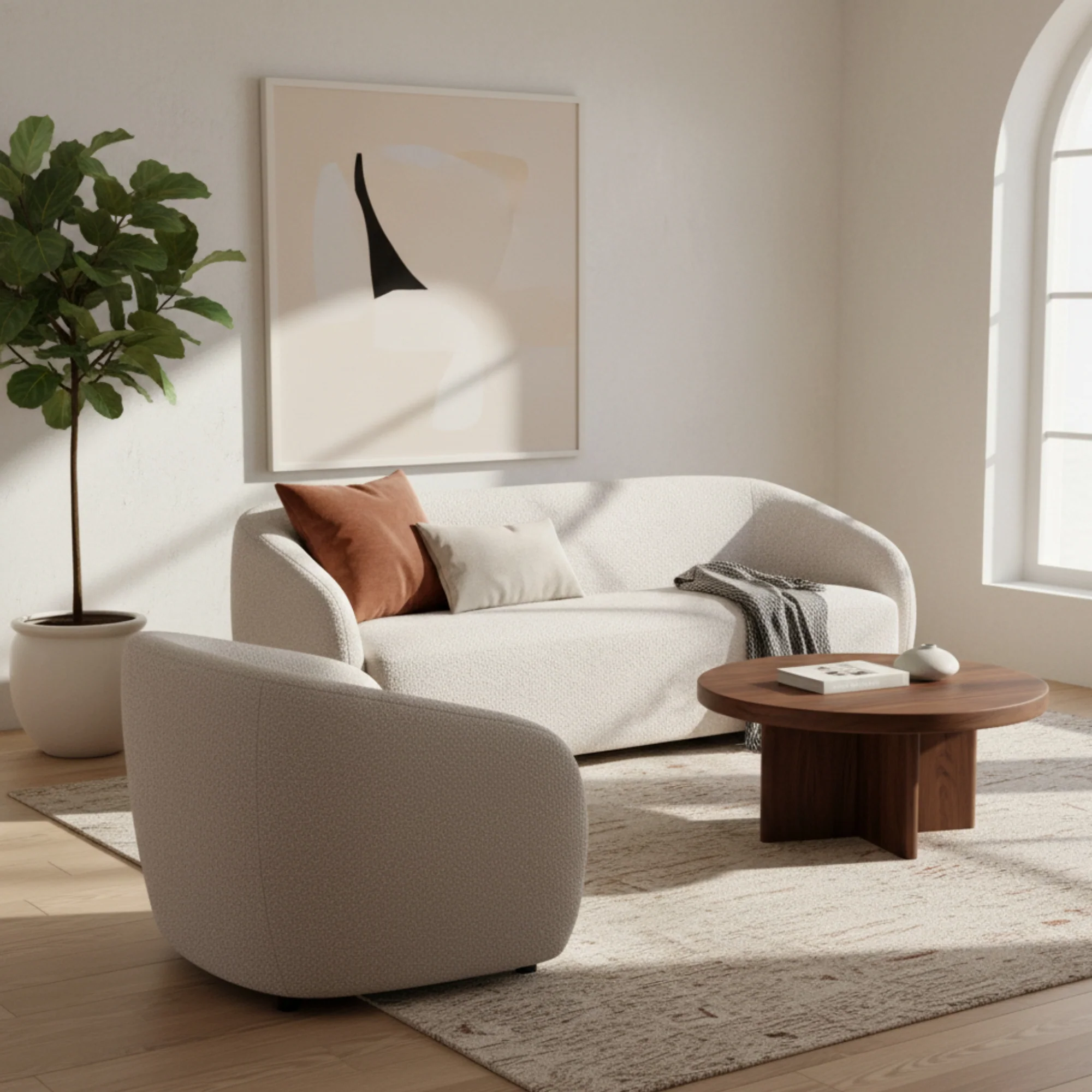 Marcel 1 + 3 Set Seater Armchair Boucle Fabric Sofa Quartz Beige