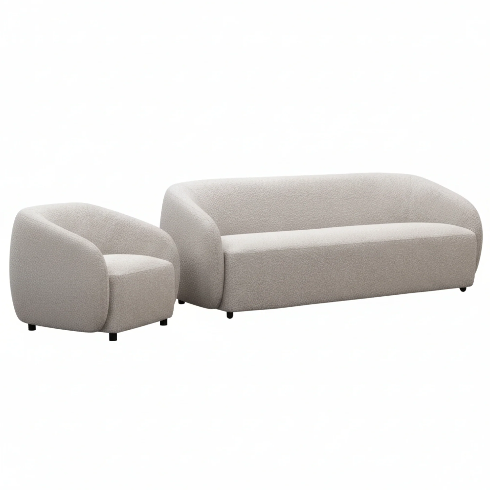 Marcel 1 + 3 Set Seater Armchair Boucle Fabric Sofa Quartz Beige - Image 2