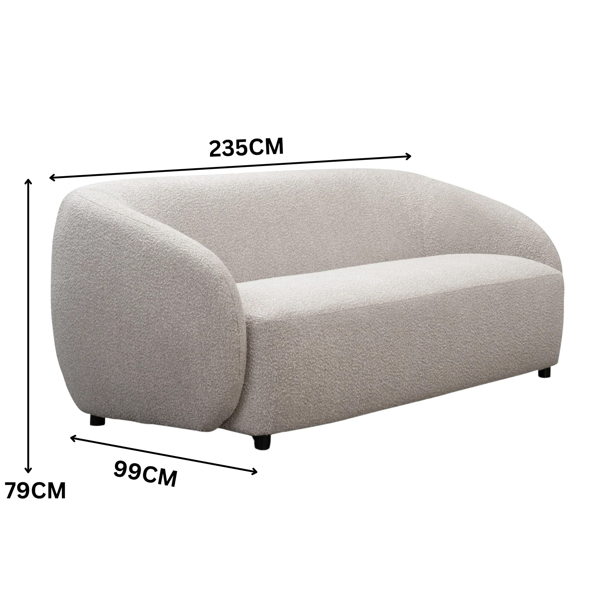 Marcel 1 + 3 Set Seater Armchair Boucle Fabric Sofa Quartz Beige - Image 5