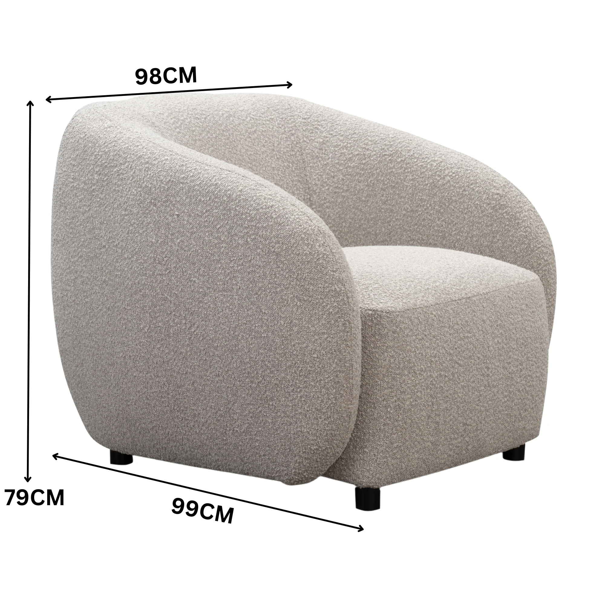 Marcel 1 Seater Armchair Boucle Fabric Sofa Quartz Beige - Image 3