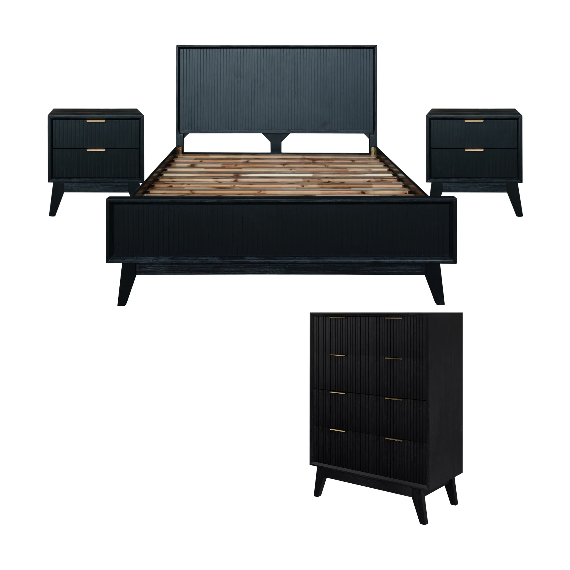 Matilda 4pc King Bed Suite Bedside Tallboy Frame Set Black - Image 2