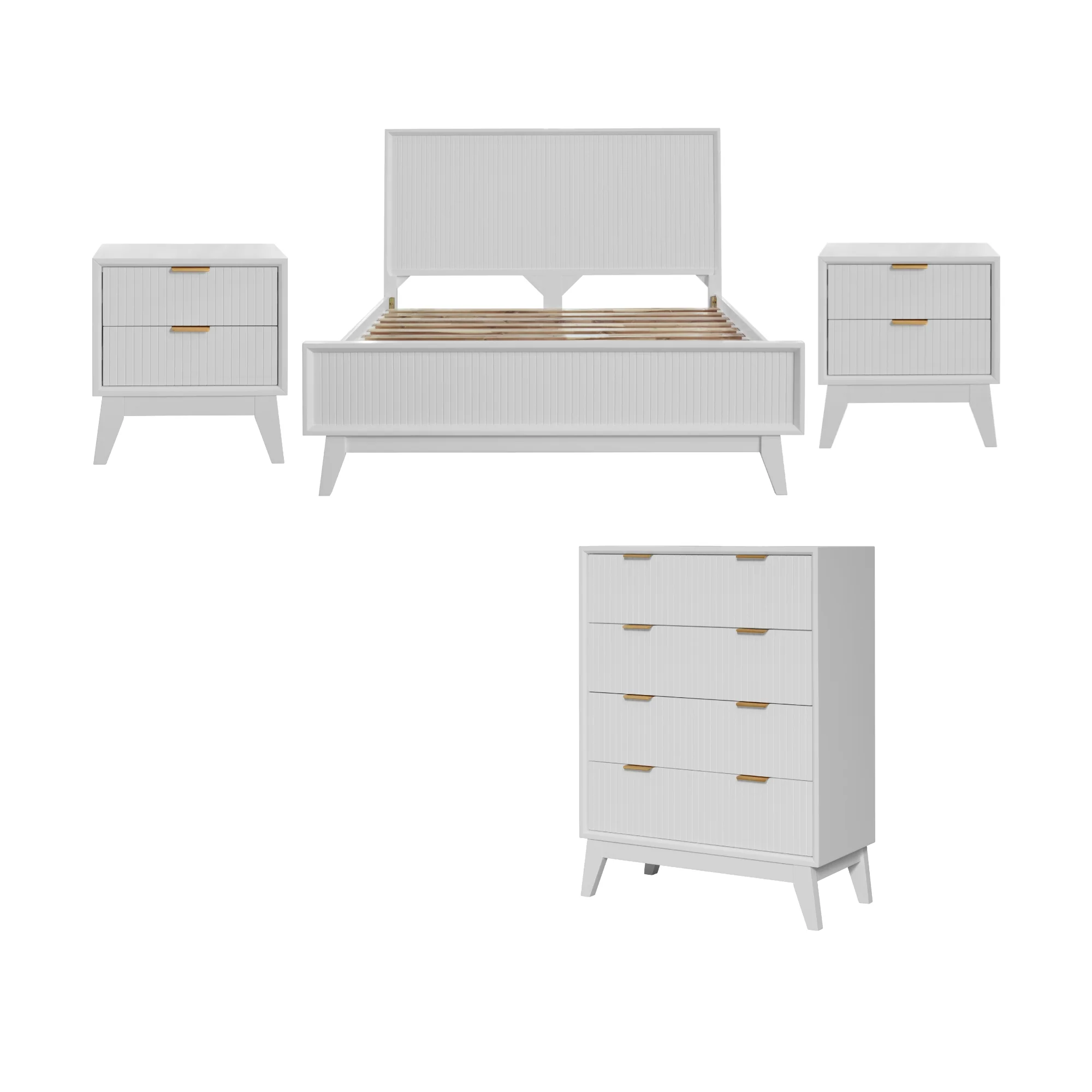 Matilda 4pc King Bed Suite Bedside Tallboy Frame Set White - Image 2