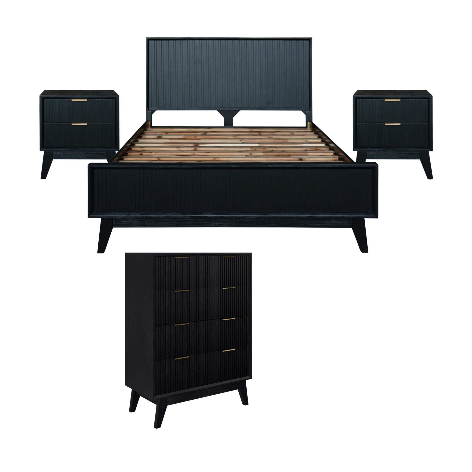 Matilda 4pc Queen Bed Suite Bedside Tallboy Frame Set Black - Image 2