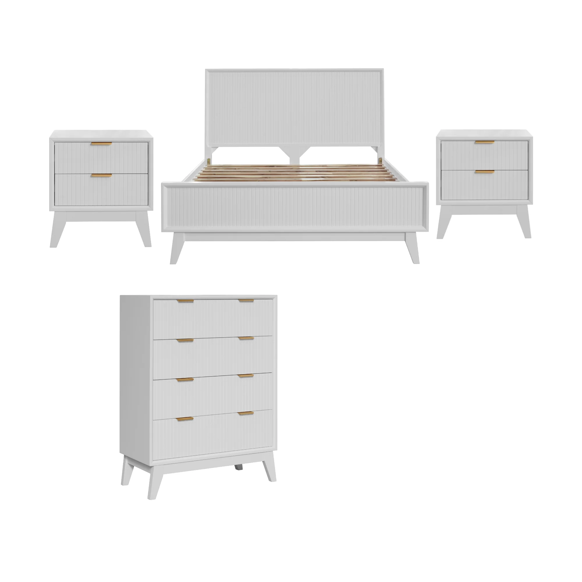 Matilda 4pc Queen Bed Suite Bedside Tallboy Frame Set White - Image 2