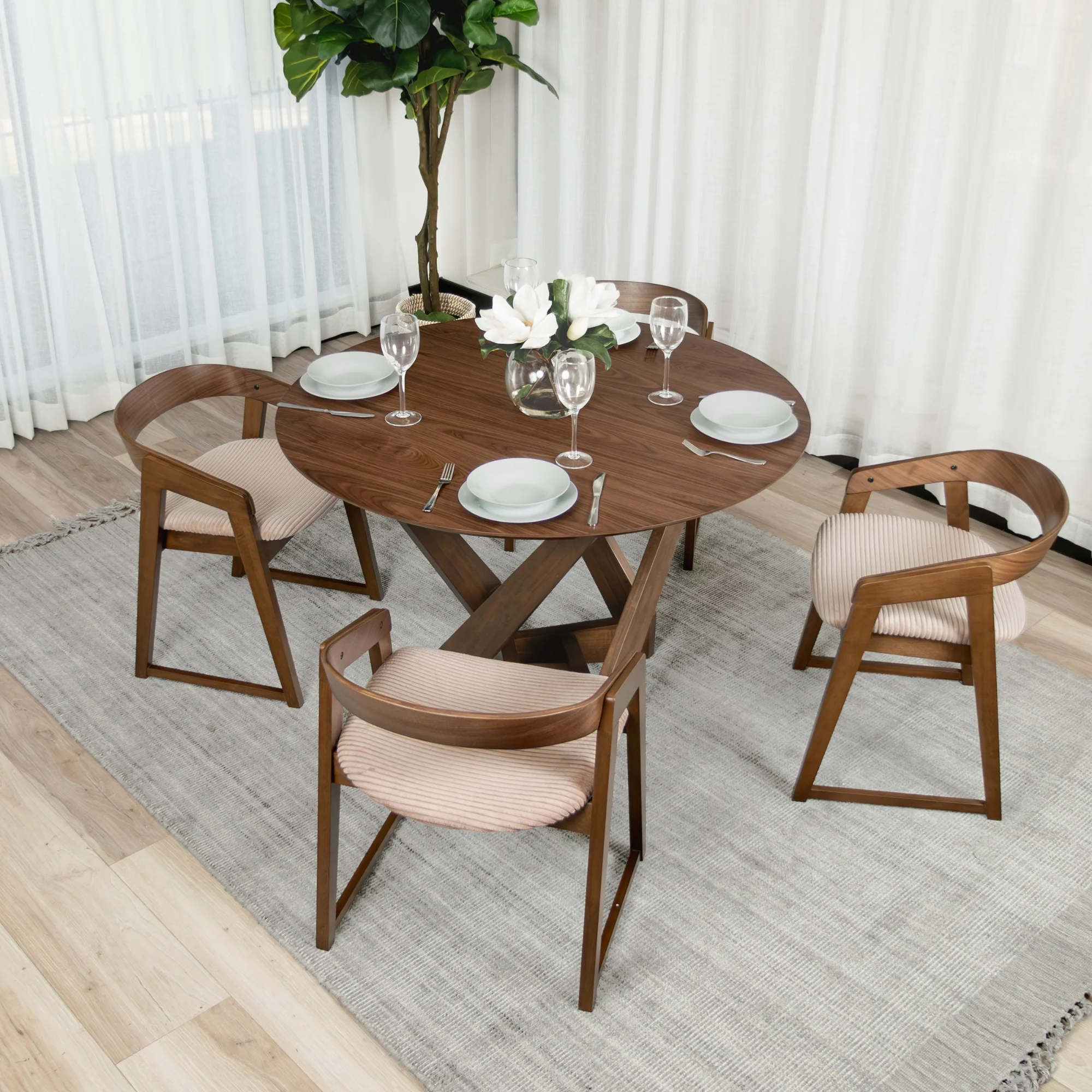 Mattia 120cm Round Dining Table Walnut - Image 2