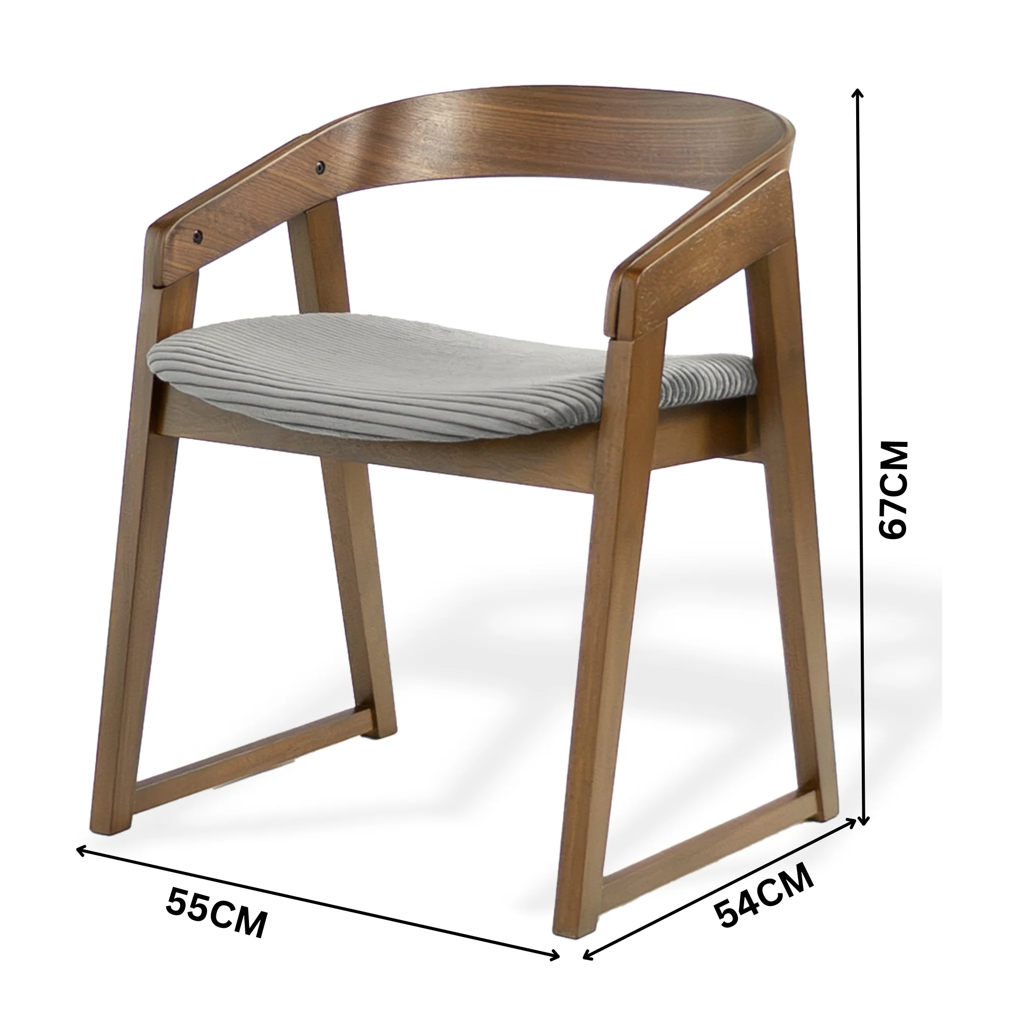 Mattia 2pc Set Dining Chair Grey Fabric Seat Walnut - Image 3