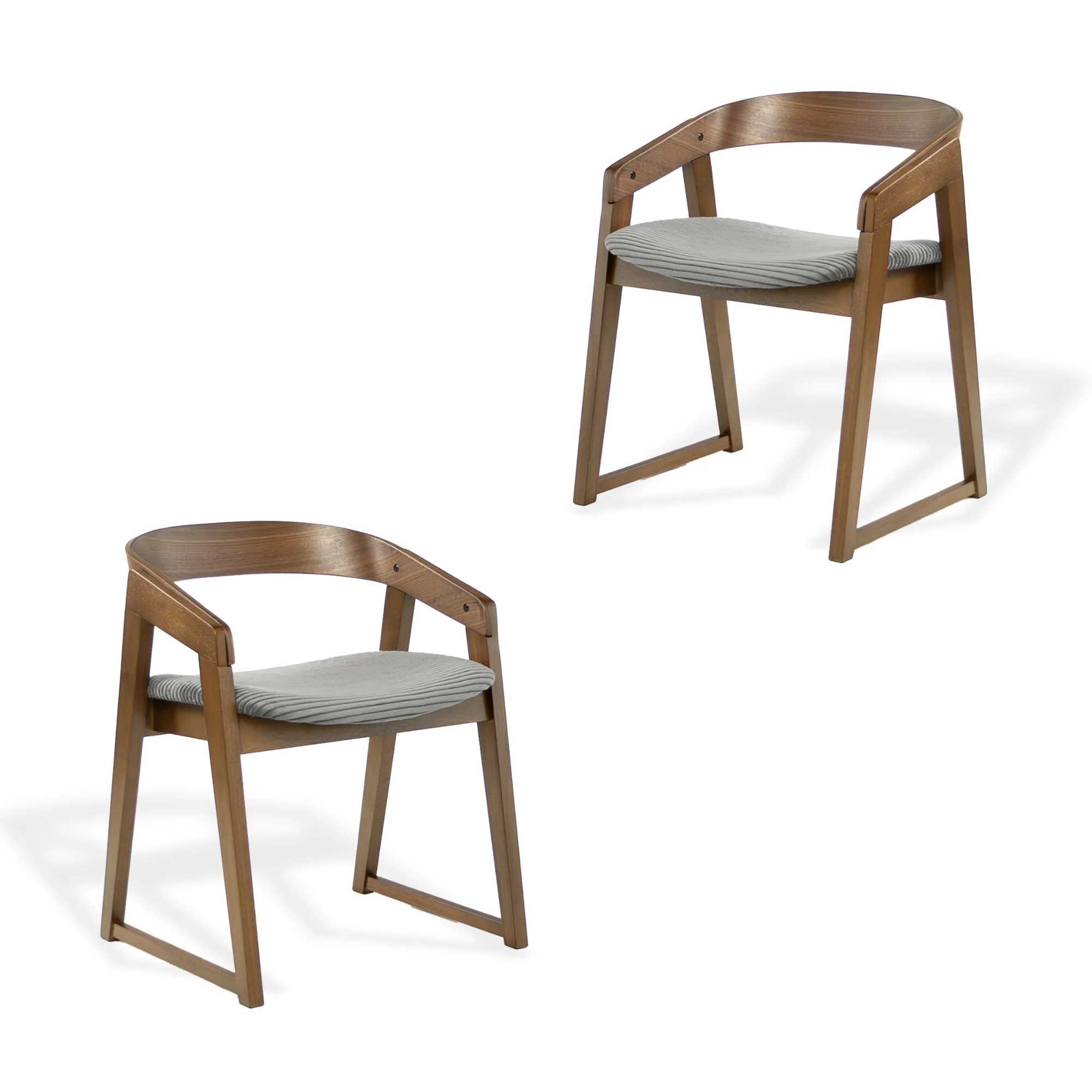 Mattia 2pc Set Dining Chair Grey Fabric Seat Walnut - Image 5