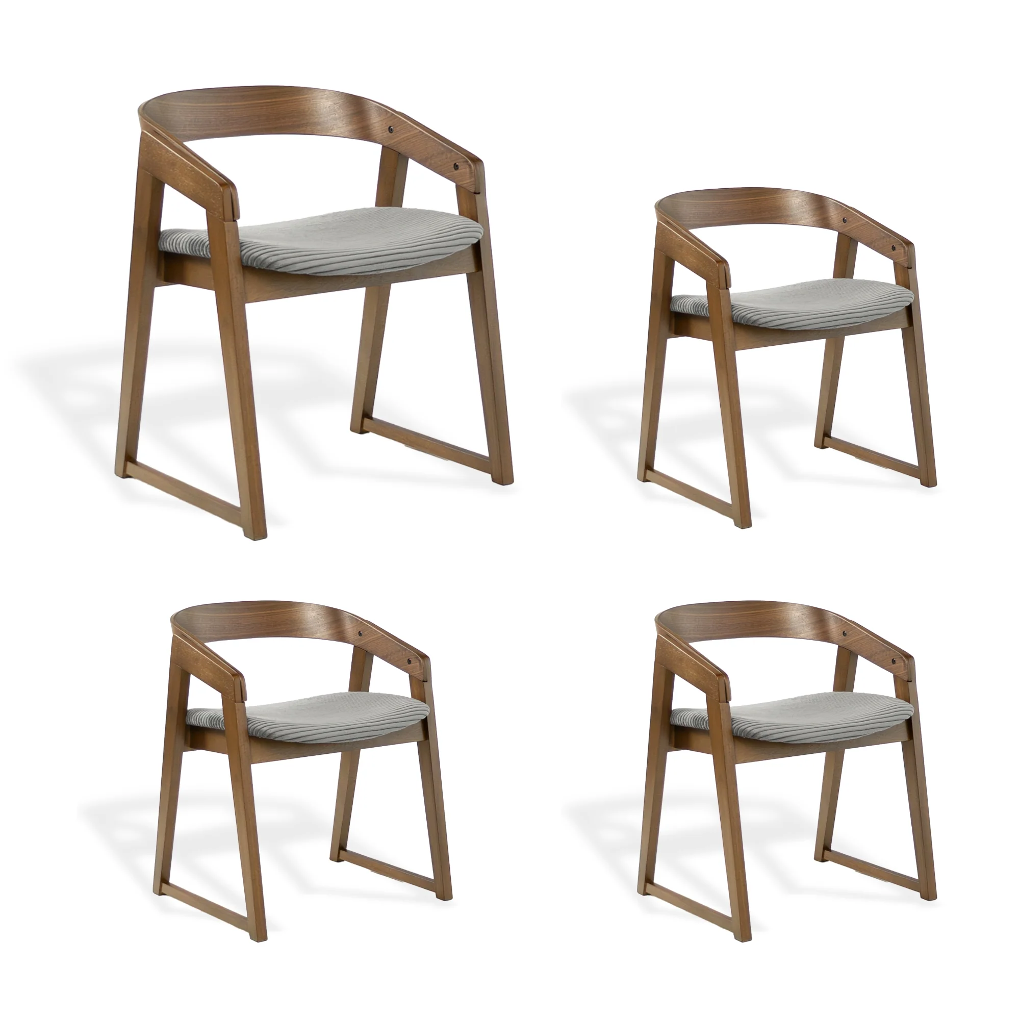 Mattia 5pc 120cm Round Dining Table Set Grey Fabric Seat Chair Walnut - Image 8